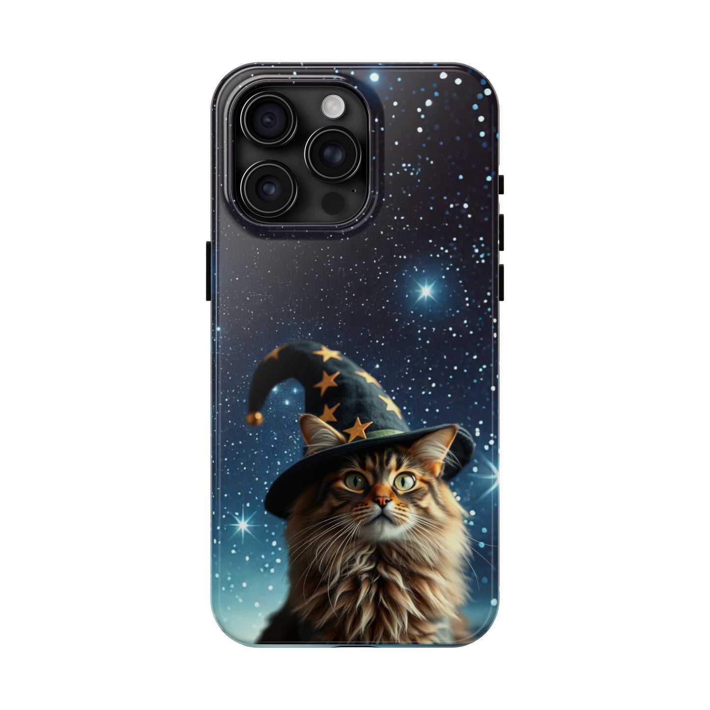 Magician Cat and Starry Night Tough Phone Case, Magical Cat Phone Cover, Celestial Kitty Case, Galaxy Feline Protective Cover, Mystical Cat - Resonating Crystal Creations