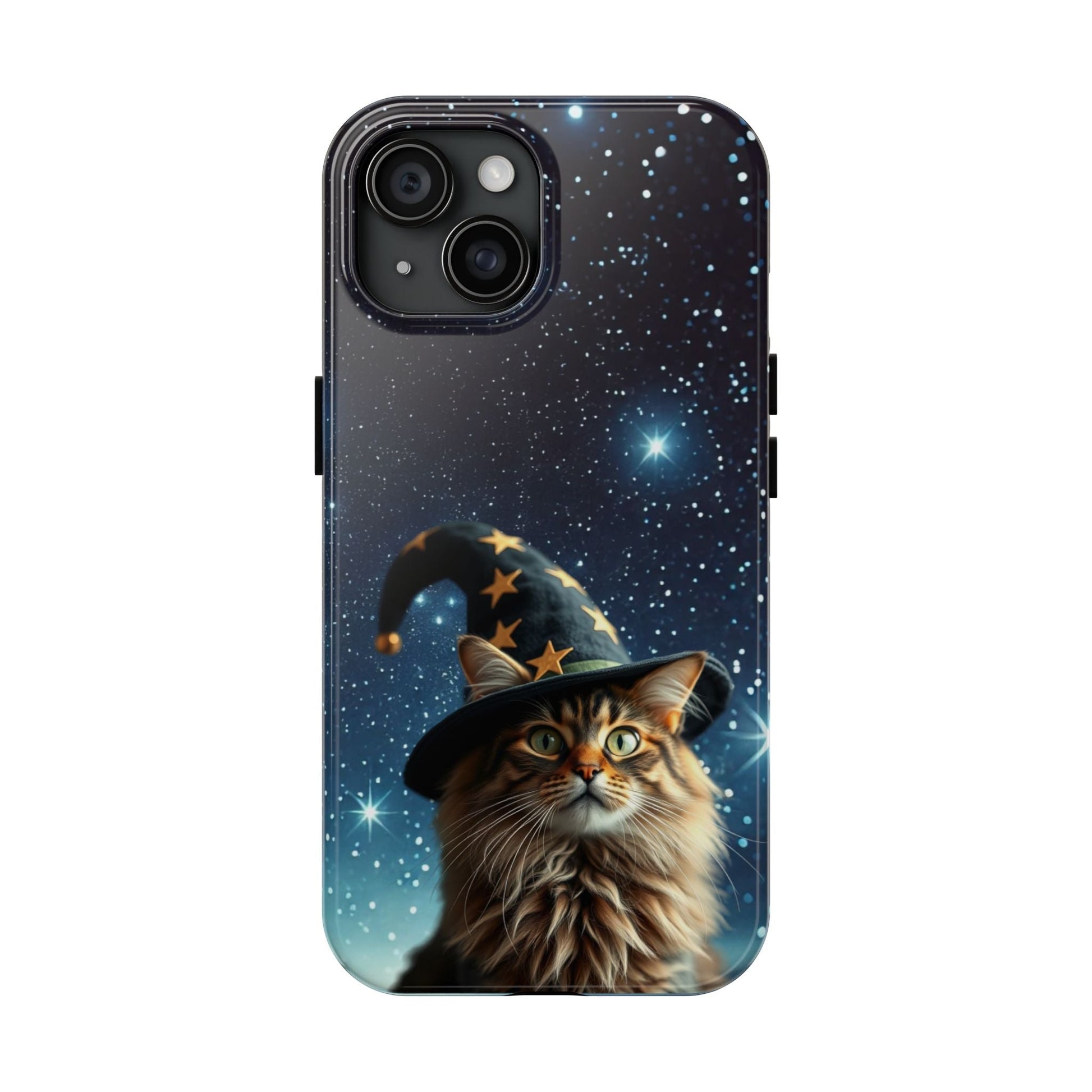 Magician Cat and Starry Night Tough Phone Case, Magical Cat Phone Cover, Celestial Kitty Case, Galaxy Feline Protective Cover, Mystical Cat - Resonating Crystal Creations