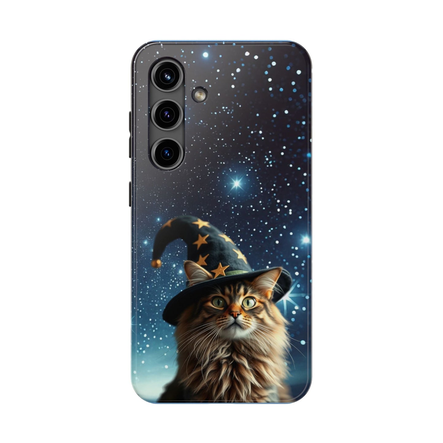 Magician Cat and Starry Night Tough Phone Case, Magical Cat Phone Cover, Celestial Kitty Case, Galaxy Feline Protective Cover, Mystical Cat - Resonating Crystal Creations