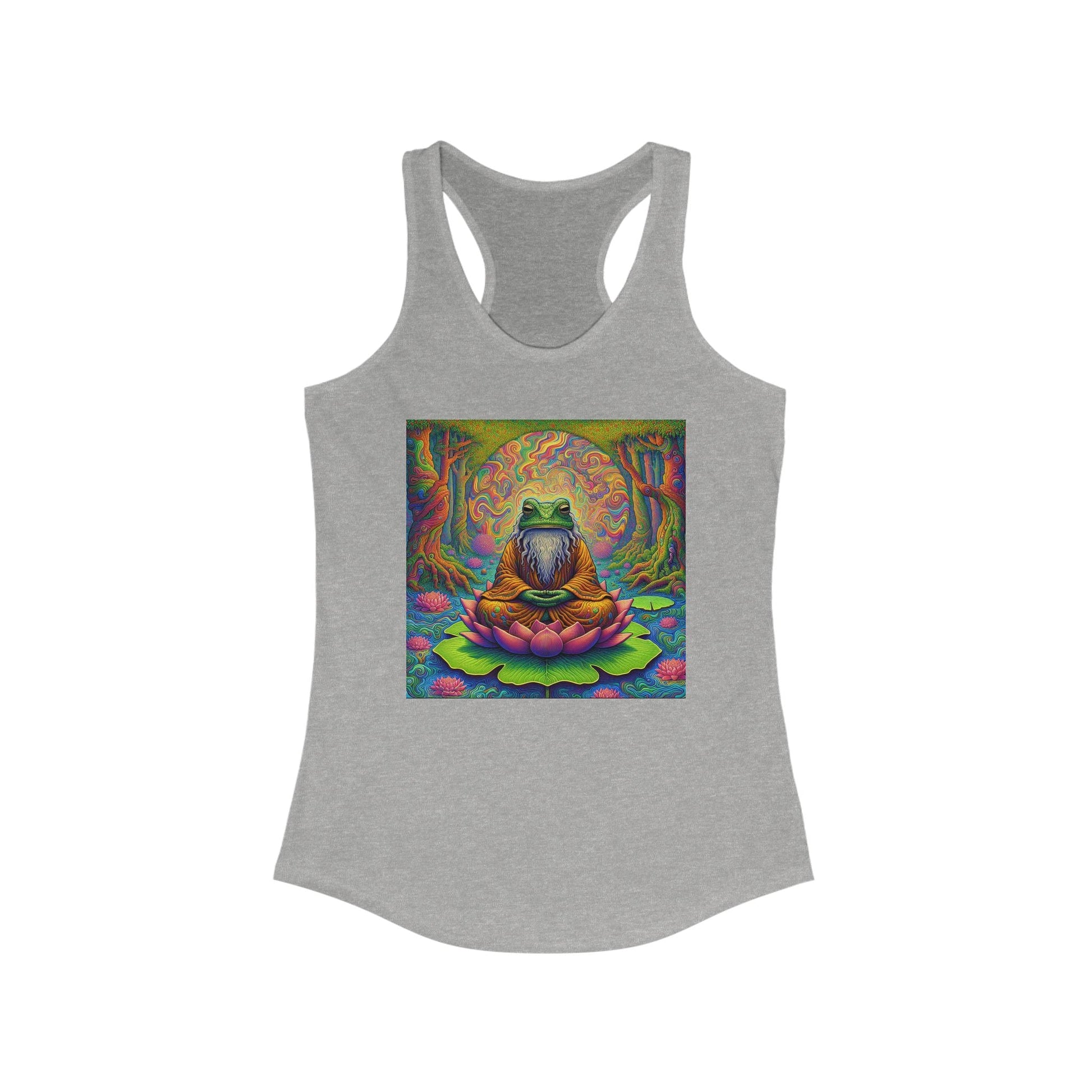 Meditating Frog Women's Tank Top, Yoga Racerback Shirt, Lotus Leaf Design, Zen Sleeveless Tee, Meditation Clothing - Resonating Crystal Creations