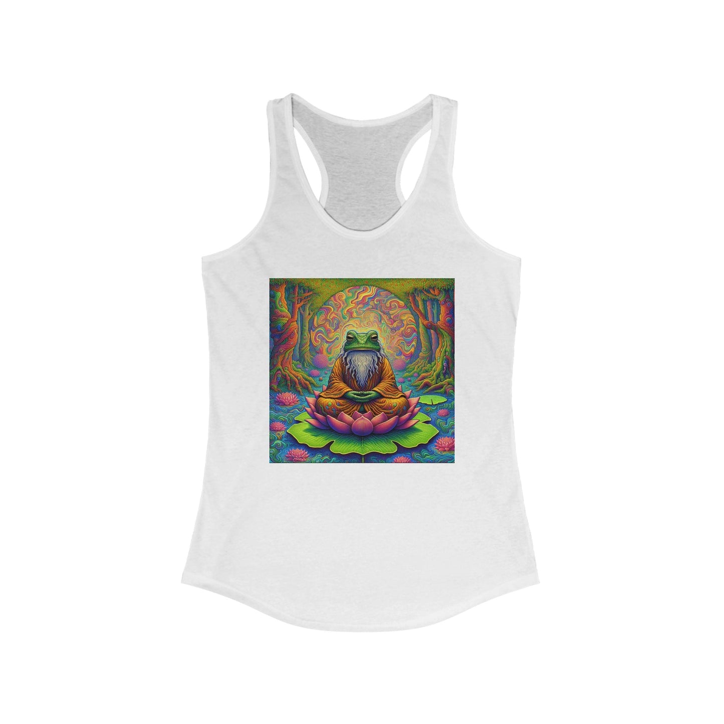 Meditating Frog Women's Tank Top, Yoga Racerback Shirt, Lotus Leaf Design, Zen Sleeveless Tee, Meditation Clothing - Resonating Crystal Creations