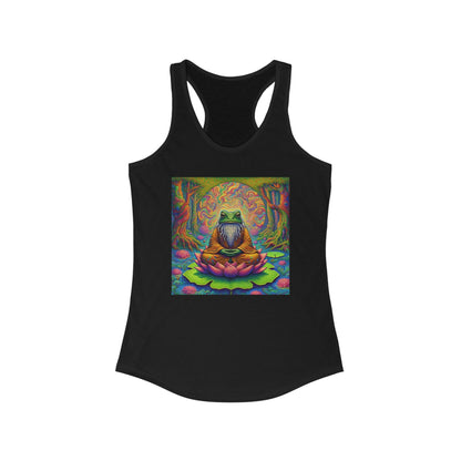 Meditating Frog Women's Tank Top, Yoga Racerback Shirt, Lotus Leaf Design, Zen Sleeveless Tee, Meditation Clothing - Resonating Crystal Creations