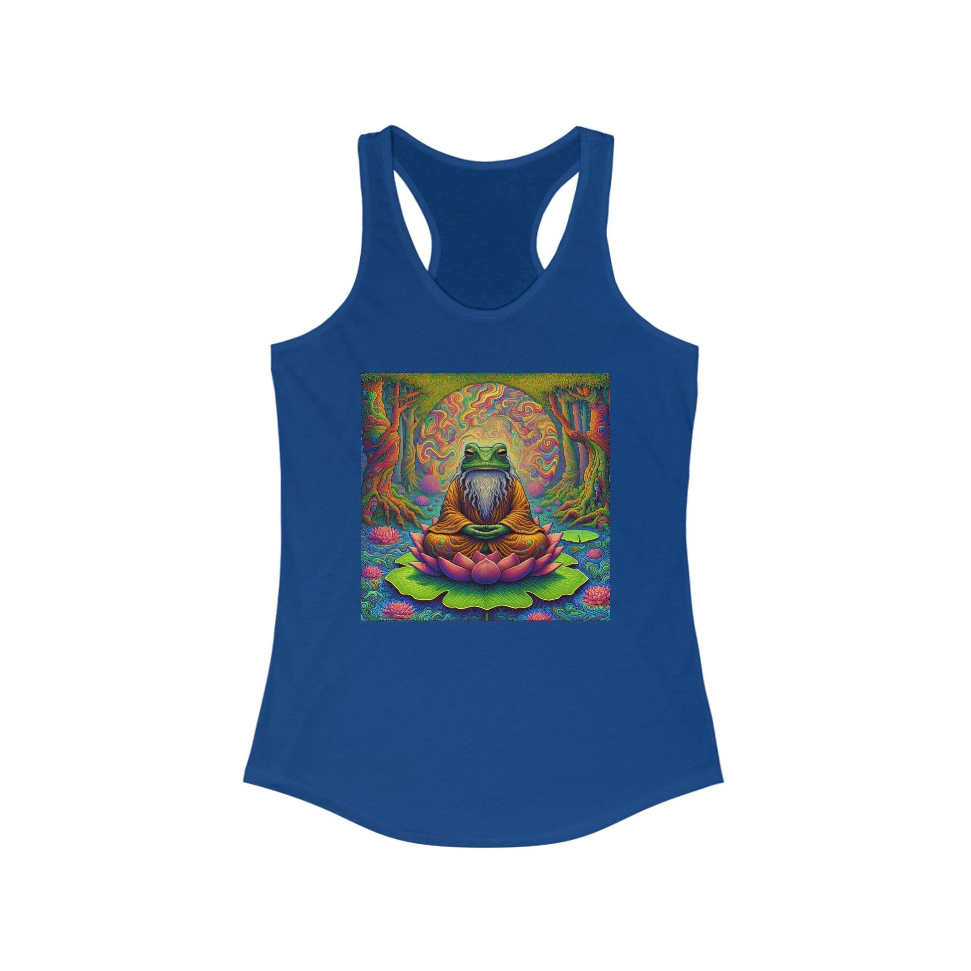 Meditating Frog Women's Tank Top, Yoga Racerback Shirt, Lotus Leaf Design, Zen Sleeveless Tee, Meditation Clothing - Resonating Crystal Creations