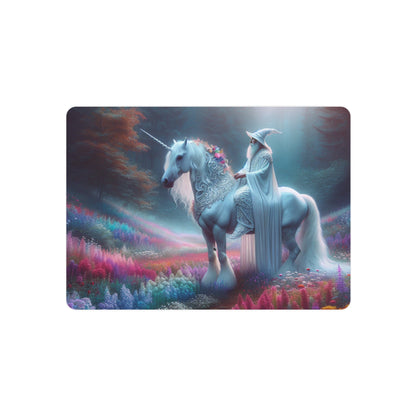 Metal Art Sign - White Wizard Riding a Unicorn Wall Decor - Resonating Crystal Creations