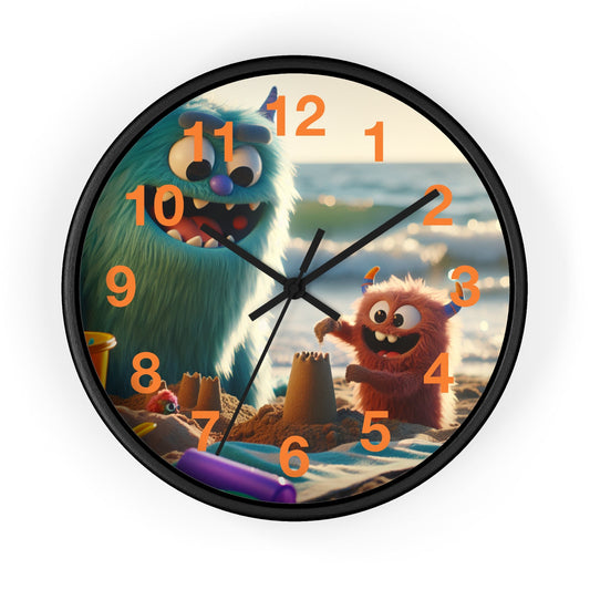 Monster Wall Clock - Cute Monsters Building a Sand Castle - Resonating Crystal Creations