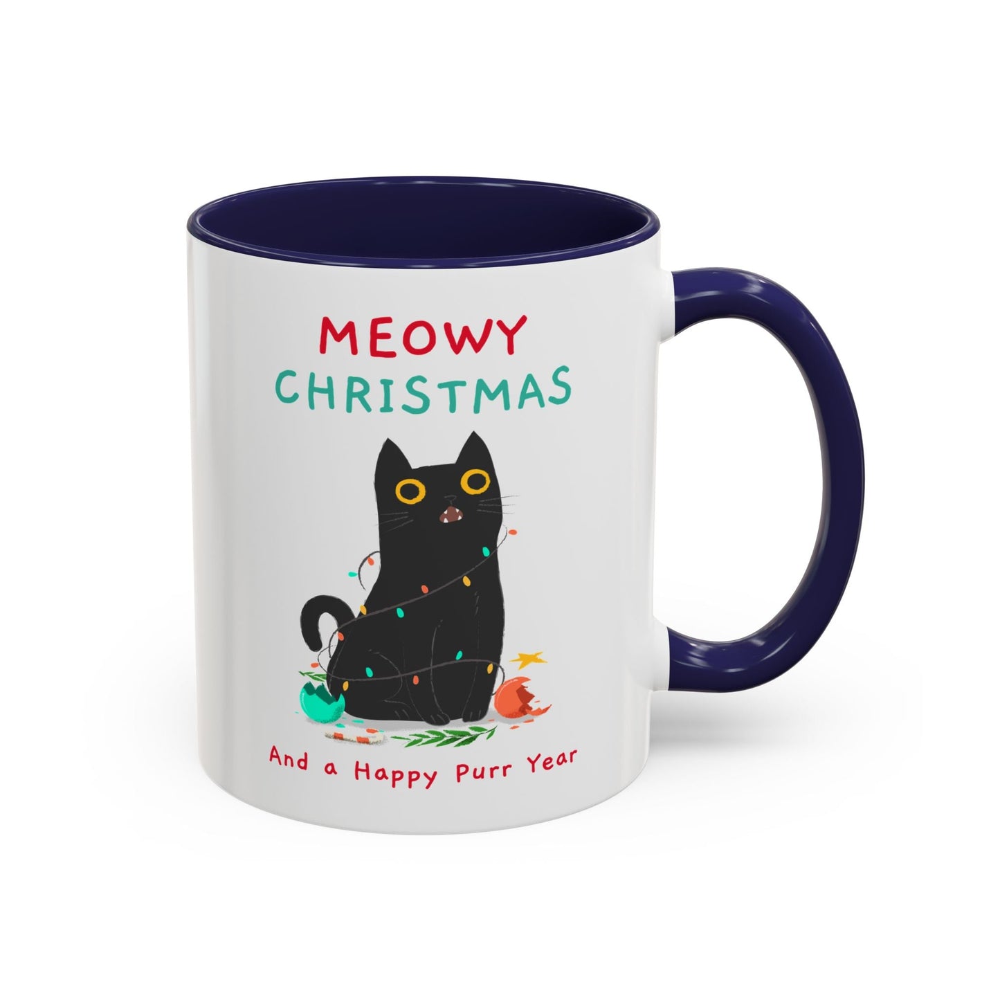 Mug - Meowy Christmas Holiday Accent Coffee Mug (11, 15oz) - Resonating Crystal Creations