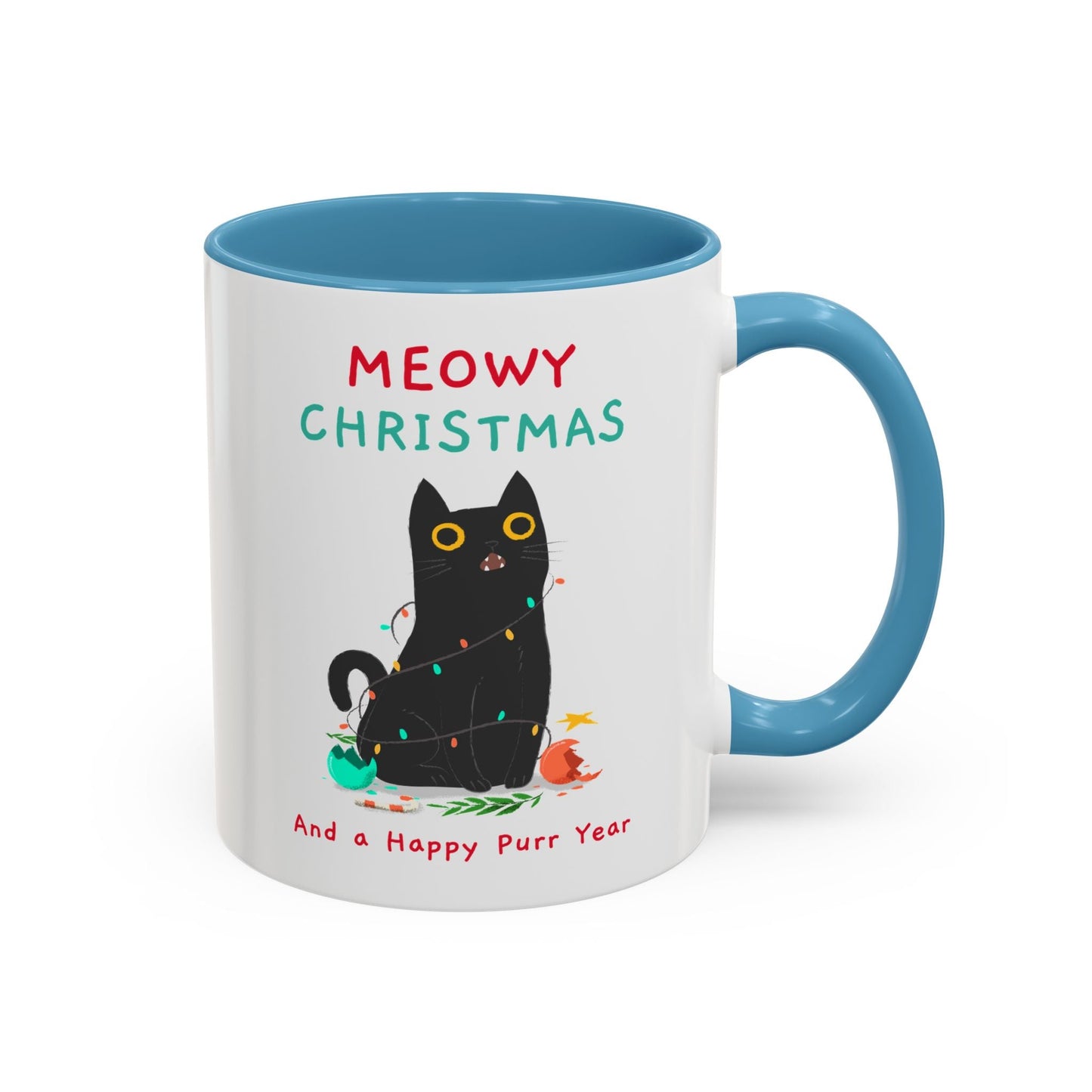 Mug - Meowy Christmas Holiday Accent Coffee Mug (11, 15oz) - Resonating Crystal Creations