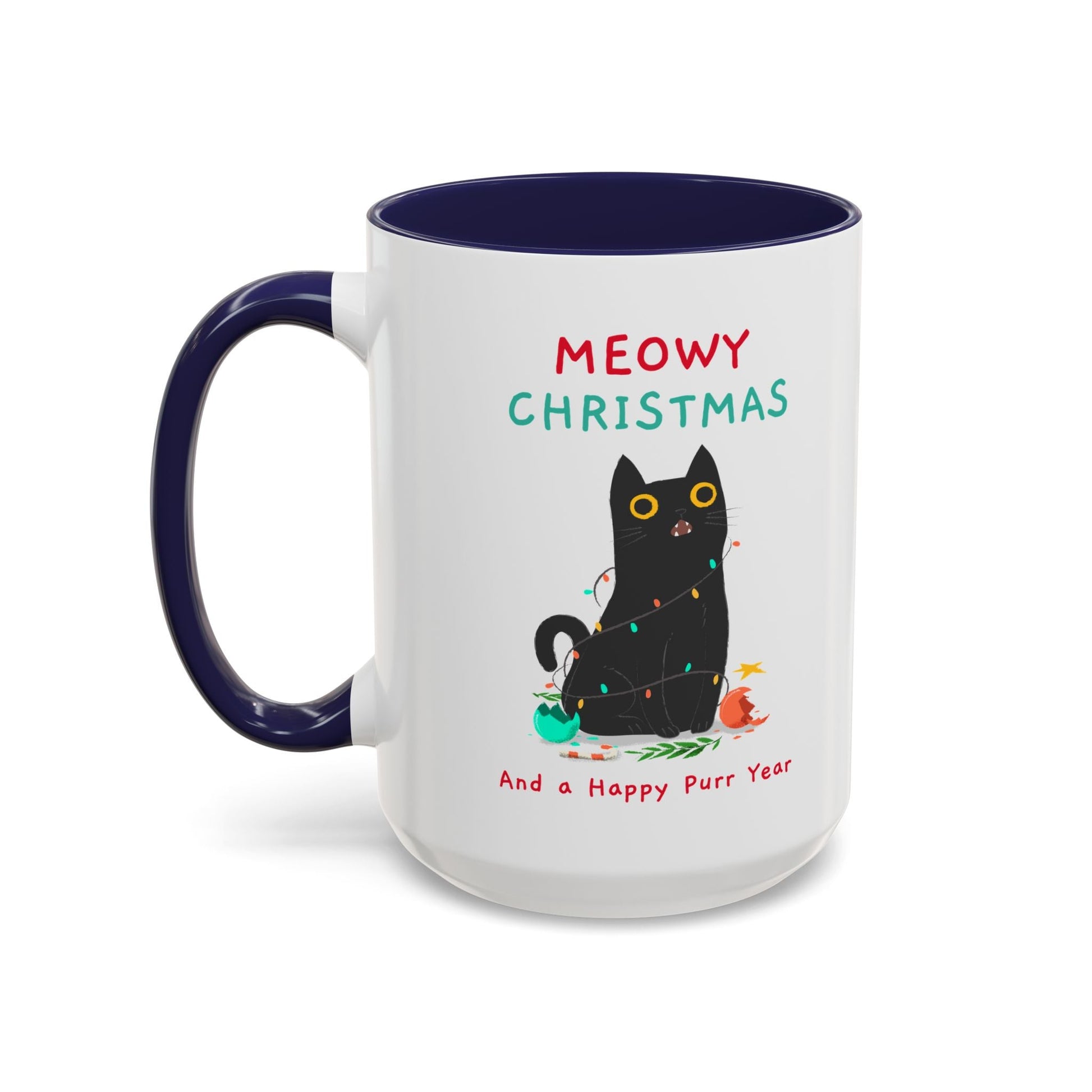 Mug - Meowy Christmas Holiday Accent Coffee Mug (11, 15oz) - Resonating Crystal Creations