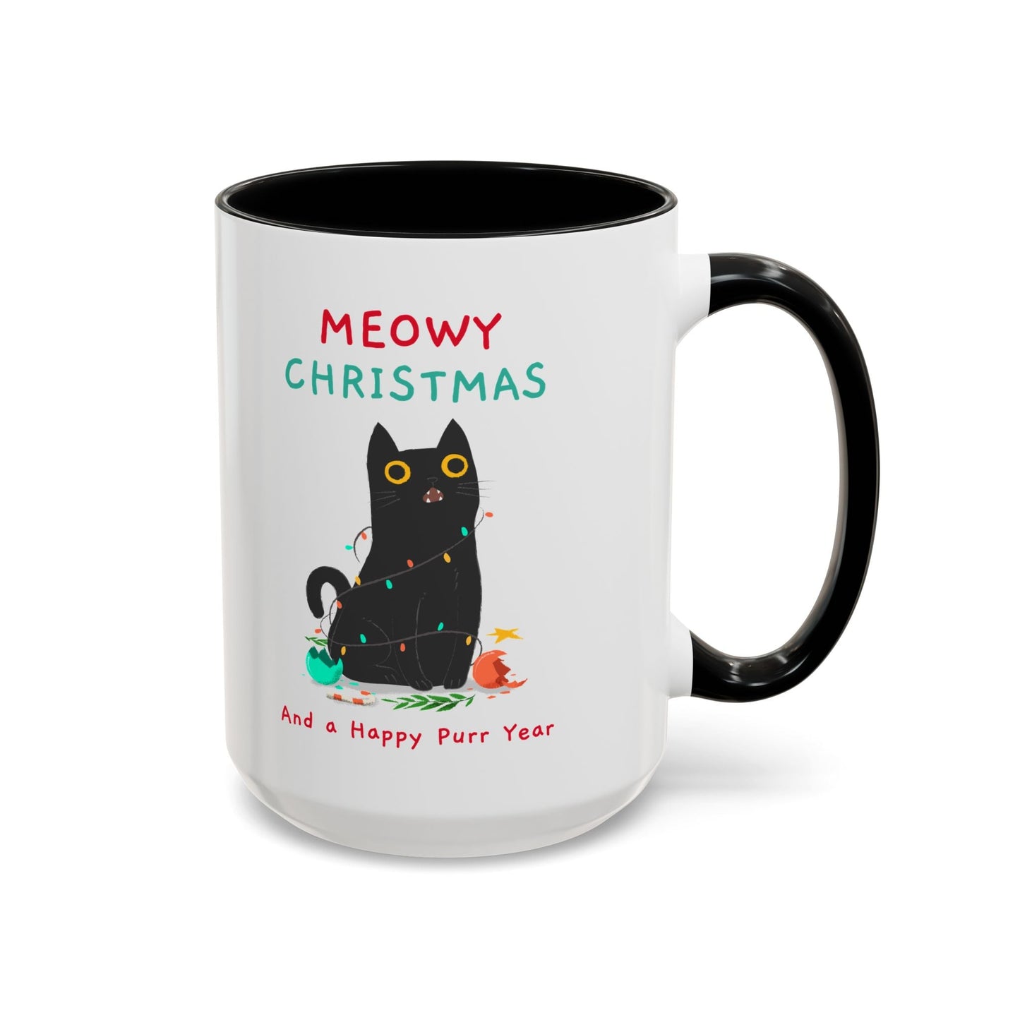 Mug - Meowy Christmas Holiday Accent Coffee Mug (11, 15oz) - Resonating Crystal Creations