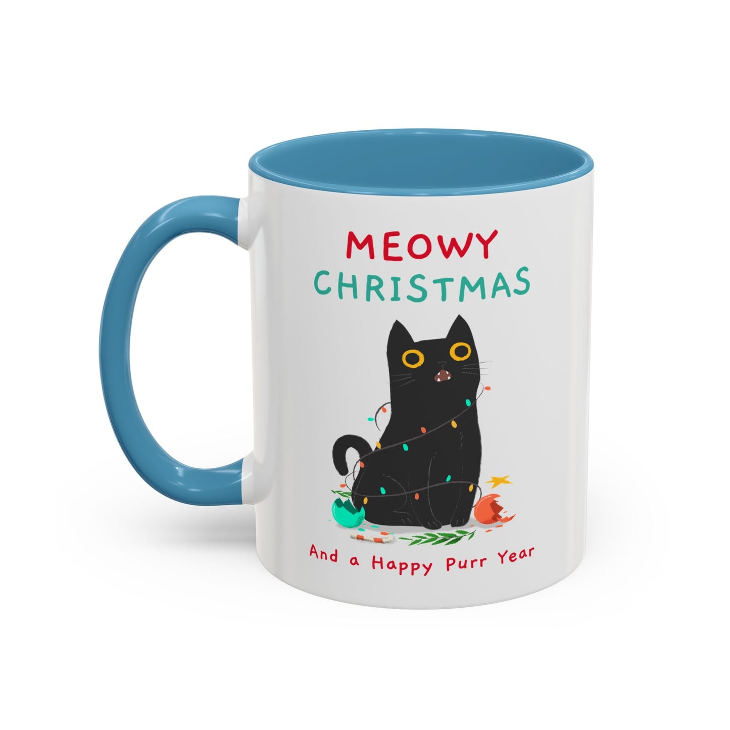 Mug - Meowy Christmas Holiday Accent Coffee Mug (11, 15oz) - Resonating Crystal Creations