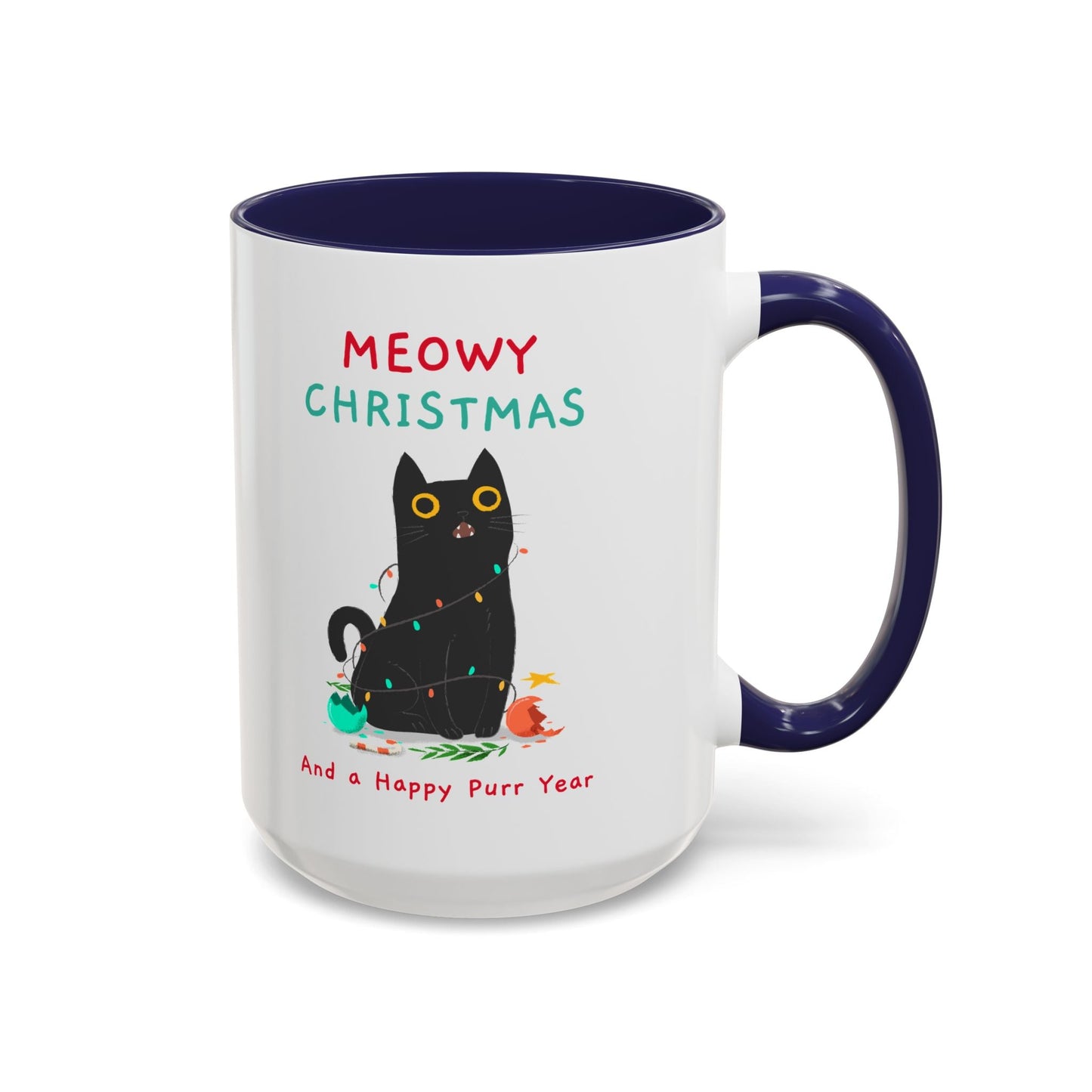 Mug - Meowy Christmas Holiday Accent Coffee Mug (11, 15oz) - Resonating Crystal Creations