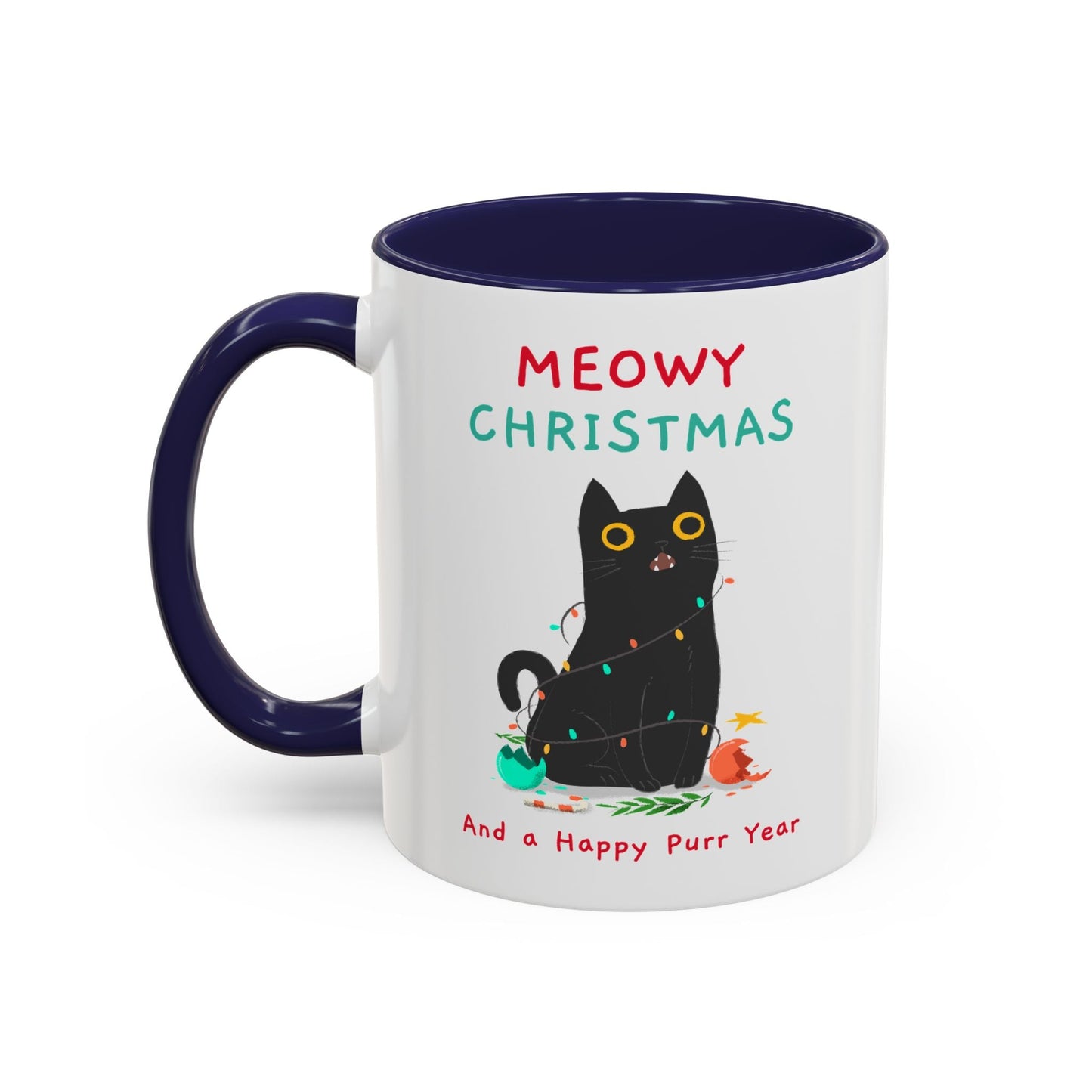 Mug - Meowy Christmas Holiday Accent Coffee Mug (11, 15oz) - Resonating Crystal Creations