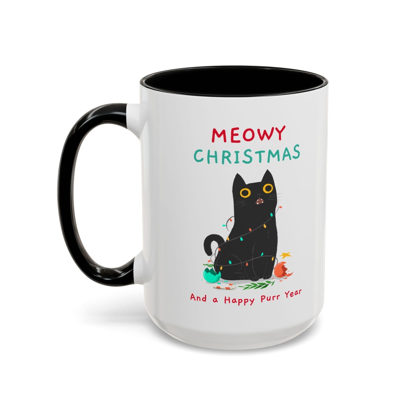 Mug - Meowy Christmas Holiday Accent Coffee Mug (11, 15oz) - Resonating Crystal Creations