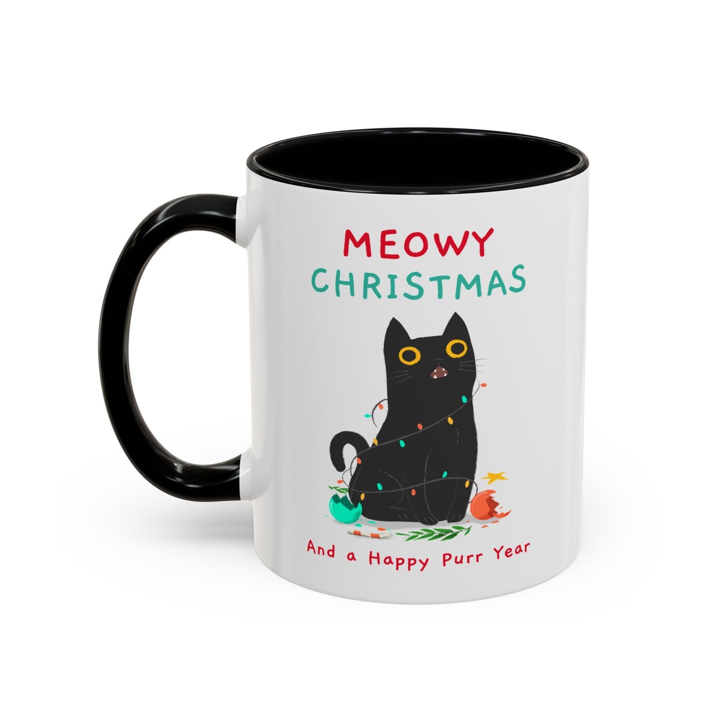 Mug - Meowy Christmas Holiday Accent Coffee Mug (11, 15oz) - Resonating Crystal Creations