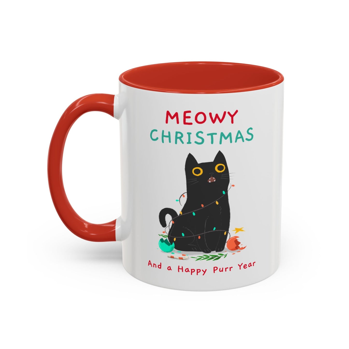 Mug - Meowy Christmas Holiday Accent Coffee Mug (11, 15oz) - Resonating Crystal Creations