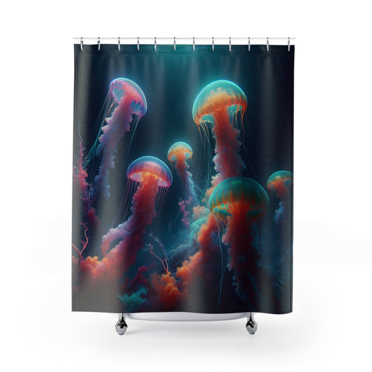 Neon Jellyfish Shower Curtains, Ocean Bathroom Decor, Underwater Theme Home Goods, Waterproof Bath Curtain, Sea Life Shower Curtain, - Resonating Crystal Creations