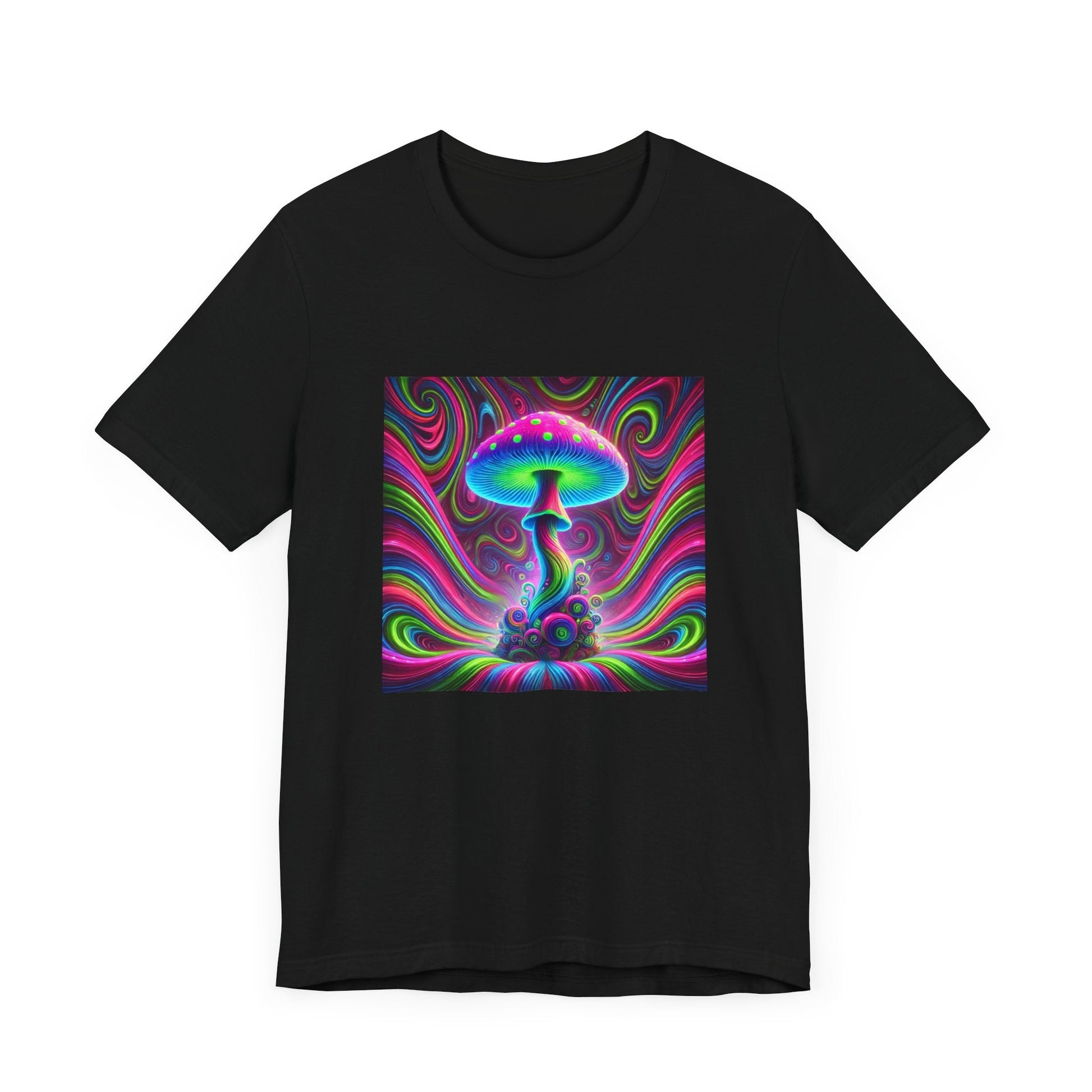 Psychedelic Neon Mushroom T-Shirt, Unisex Tee, Trippy Fungi Shirt, Colorful Psychedelic Top, Neon Mushroom Graphic Tee - Resonating Crystal Creations