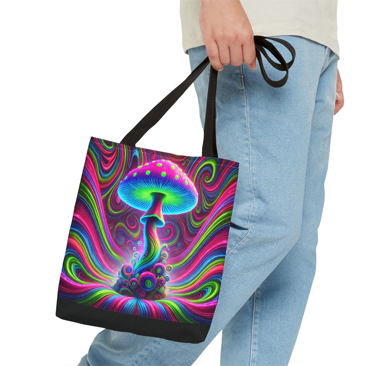 Psychedelic Trippy Mushroom Tote Bag - Colorful Hippie Fungi Carryall, Groovy Boho Shopping Bag, Unique Festival Purse, Whimsical Nature - Resonating Crystal Creations