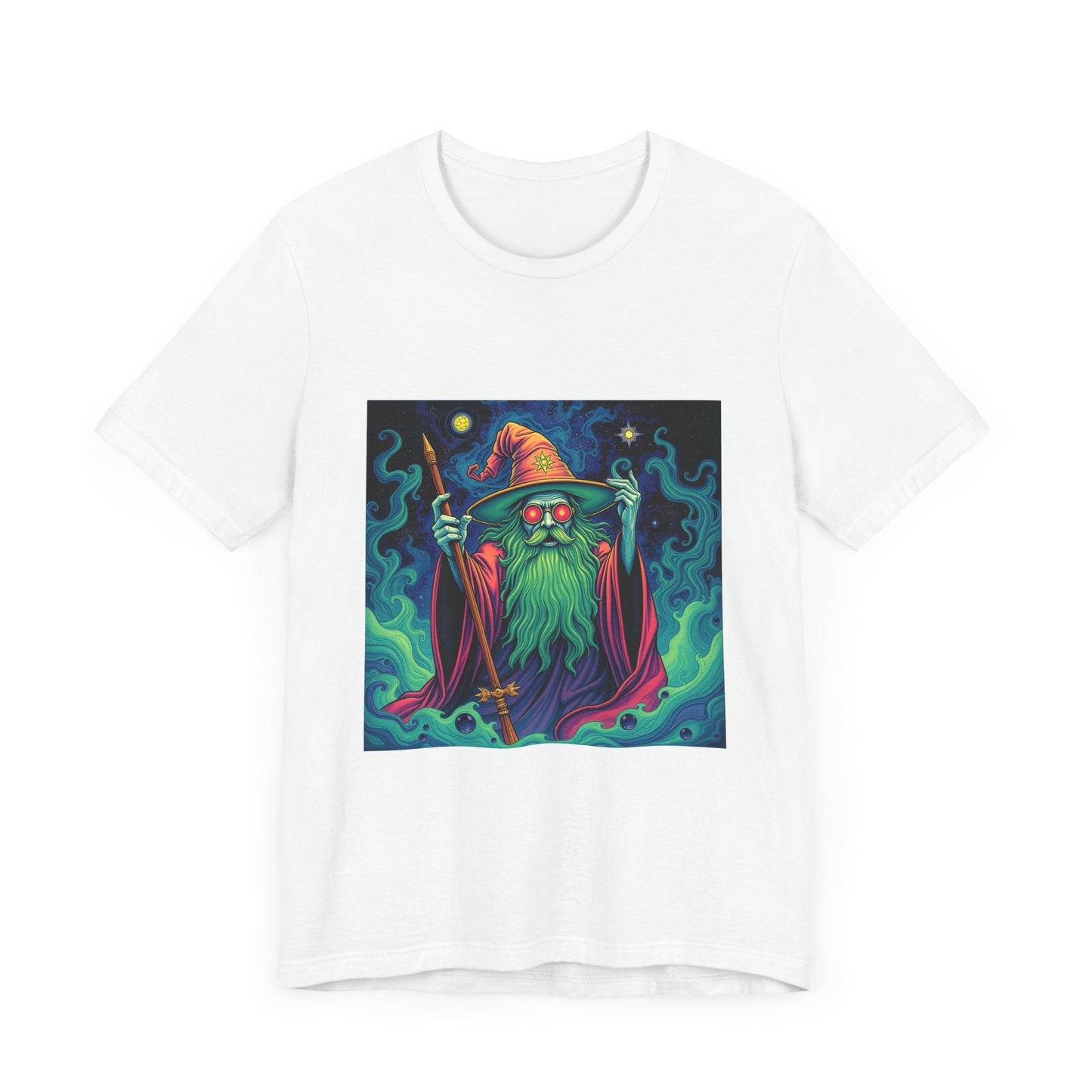 Psychedelic Wizard T-shirt, Unisex Tee, Hippie Graphic Shirt, Magical Fantasy Top, Trippy Graphic Tee - Resonating Crystal Creations