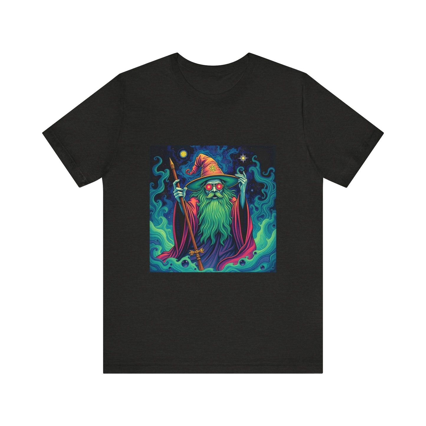 Psychedelic Wizard T-shirt, Unisex Tee, Hippie Graphic Shirt, Magical Fantasy Top, Trippy Graphic Tee - Resonating Crystal Creations