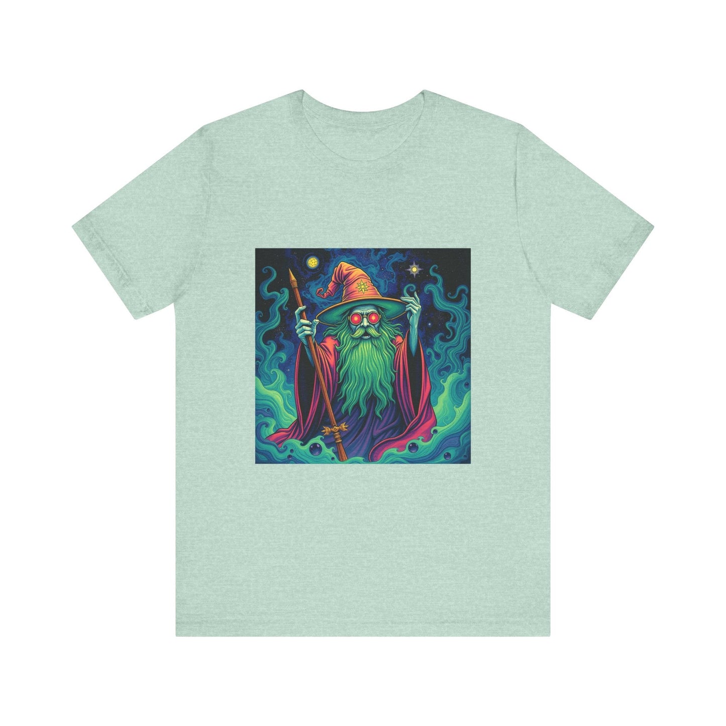 Psychedelic Wizard T-shirt, Unisex Tee, Hippie Graphic Shirt, Magical Fantasy Top, Trippy Graphic Tee - Resonating Crystal Creations