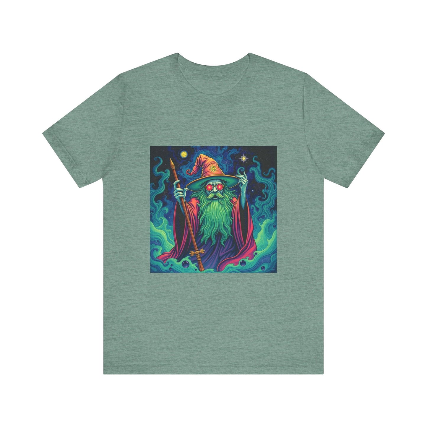 Psychedelic Wizard T-shirt, Unisex Tee, Hippie Graphic Shirt, Magical Fantasy Top, Trippy Graphic Tee - Resonating Crystal Creations