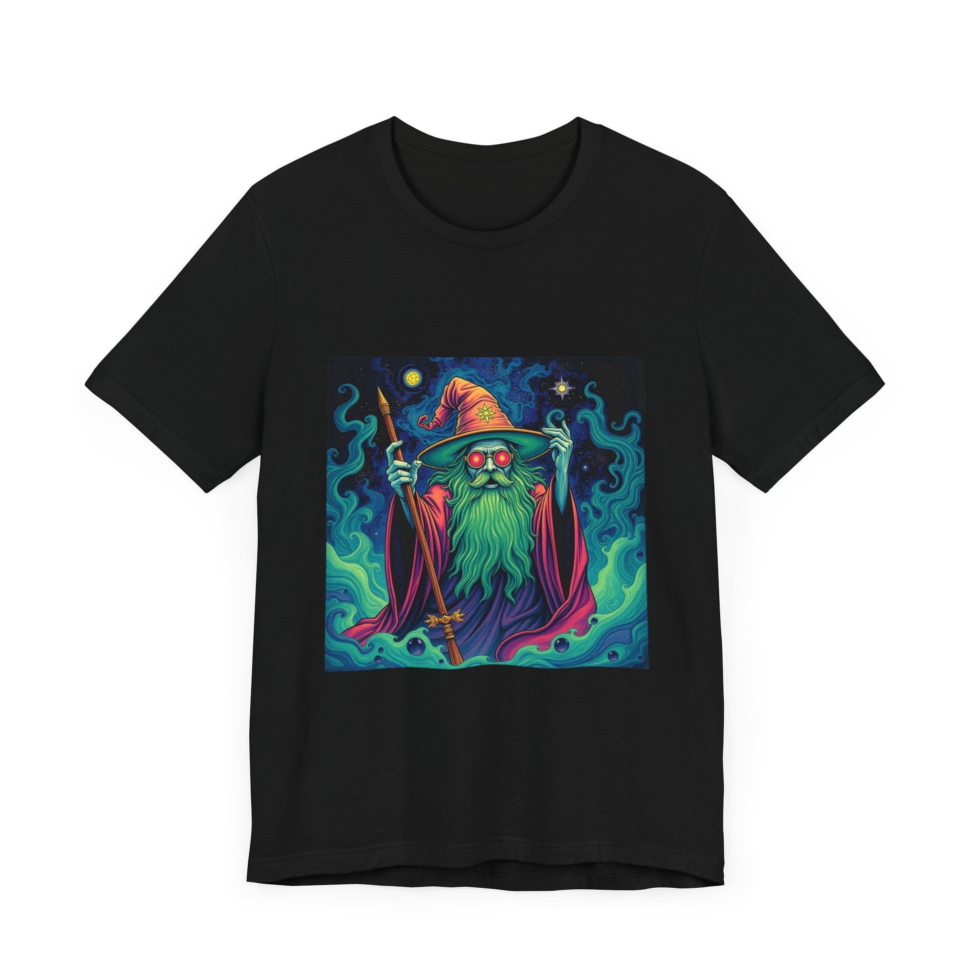 Psychedelic Wizard T-shirt, Unisex Tee, Hippie Graphic Shirt, Magical Fantasy Top, Trippy Graphic Tee - Resonating Crystal Creations