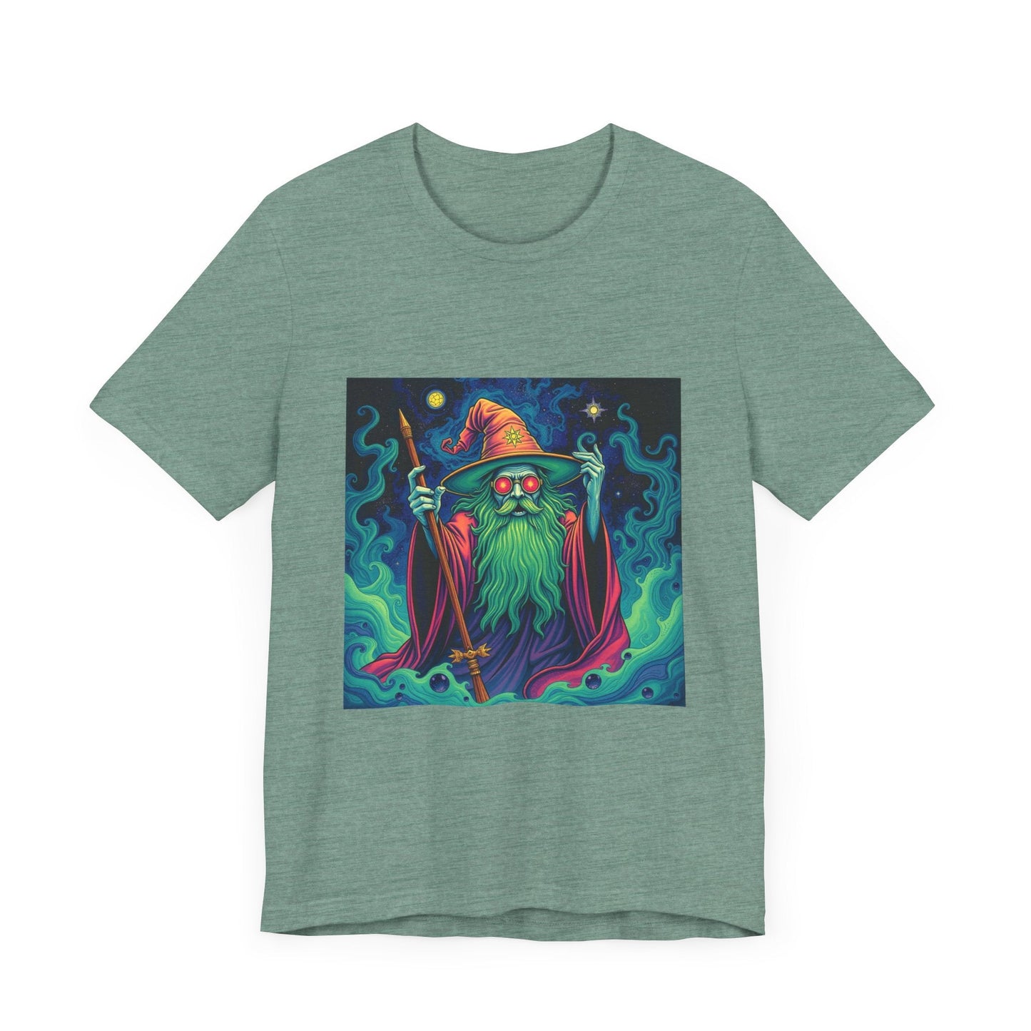 Psychedelic Wizard T-shirt, Unisex Tee, Hippie Graphic Shirt, Magical Fantasy Top, Trippy Graphic Tee - Resonating Crystal Creations