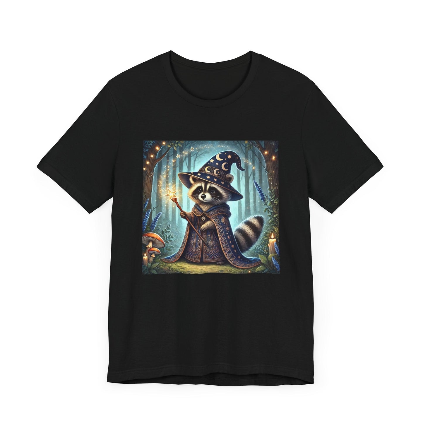 Raccoon Wizard T-Shirt, Magical Forest Animal Tee, Cute Woodland Creature Shirt, Fantasy Graphic Top, Nature Lover Gift, Unisex Jersey Short - Resonating Crystal Creations