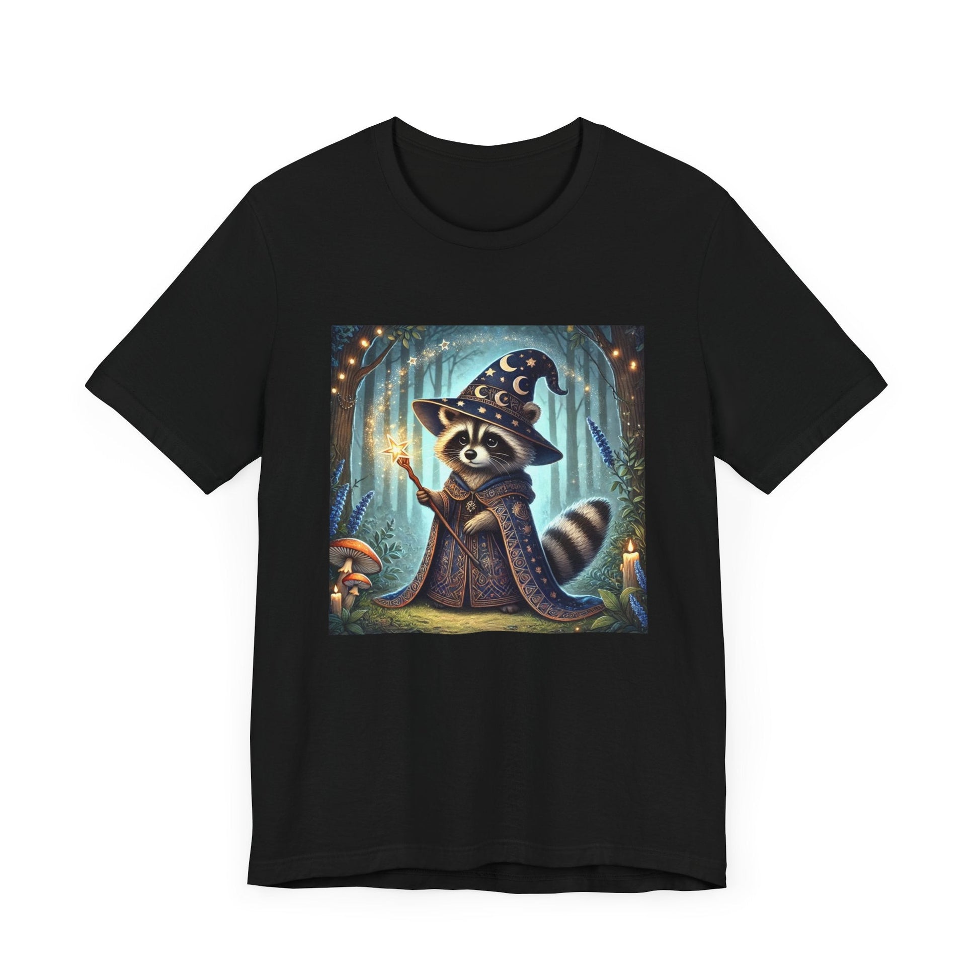 Raccoon Wizard T-Shirt, Magical Forest Animal Tee, Cute Woodland Creature Shirt, Fantasy Graphic Top, Nature Lover Gift, Unisex Jersey Short - Resonating Crystal Creations