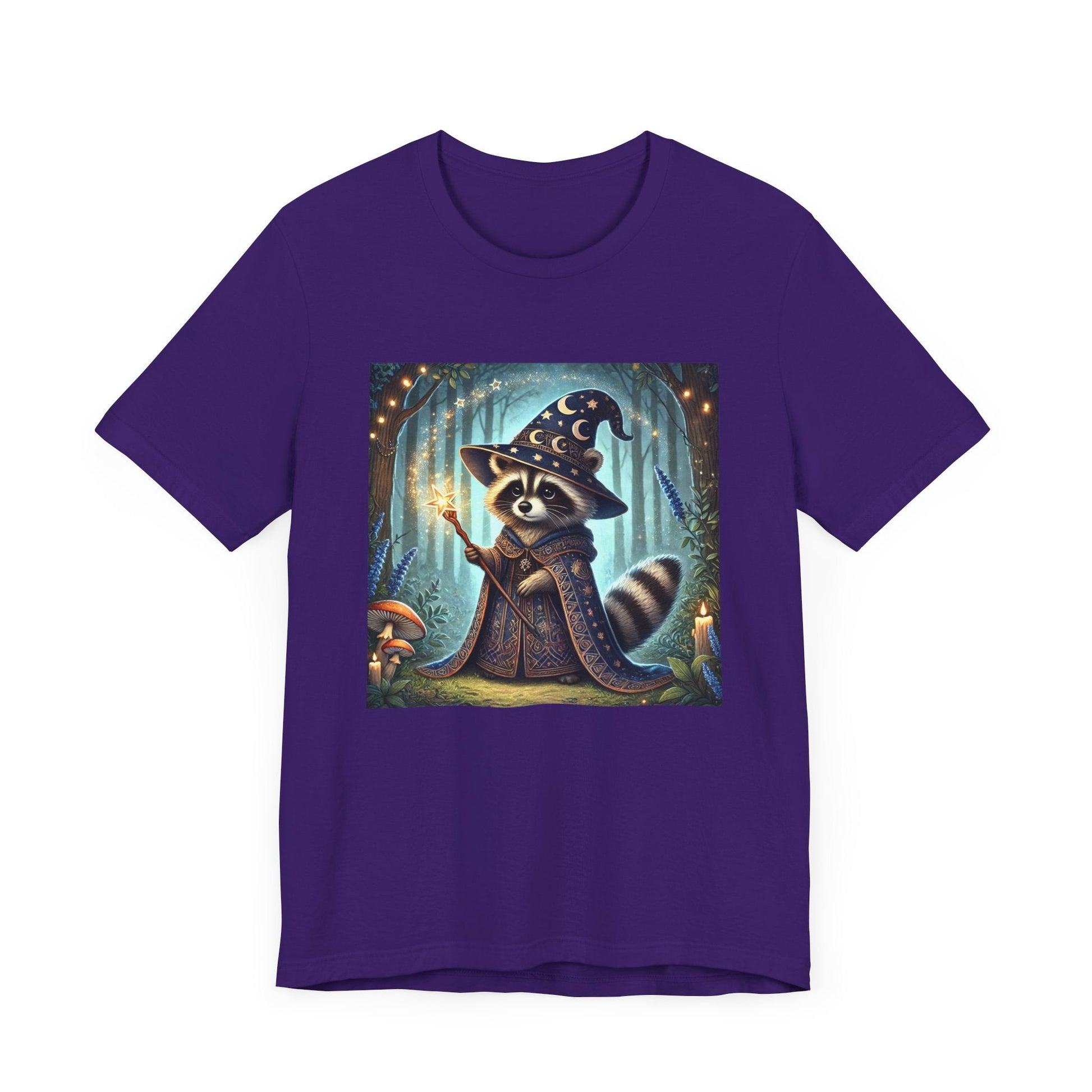 Raccoon Wizard T-Shirt, Magical Forest Animal Tee, Cute Woodland Creature Shirt, Fantasy Graphic Top, Nature Lover Gift, Unisex Jersey Short - Resonating Crystal Creations