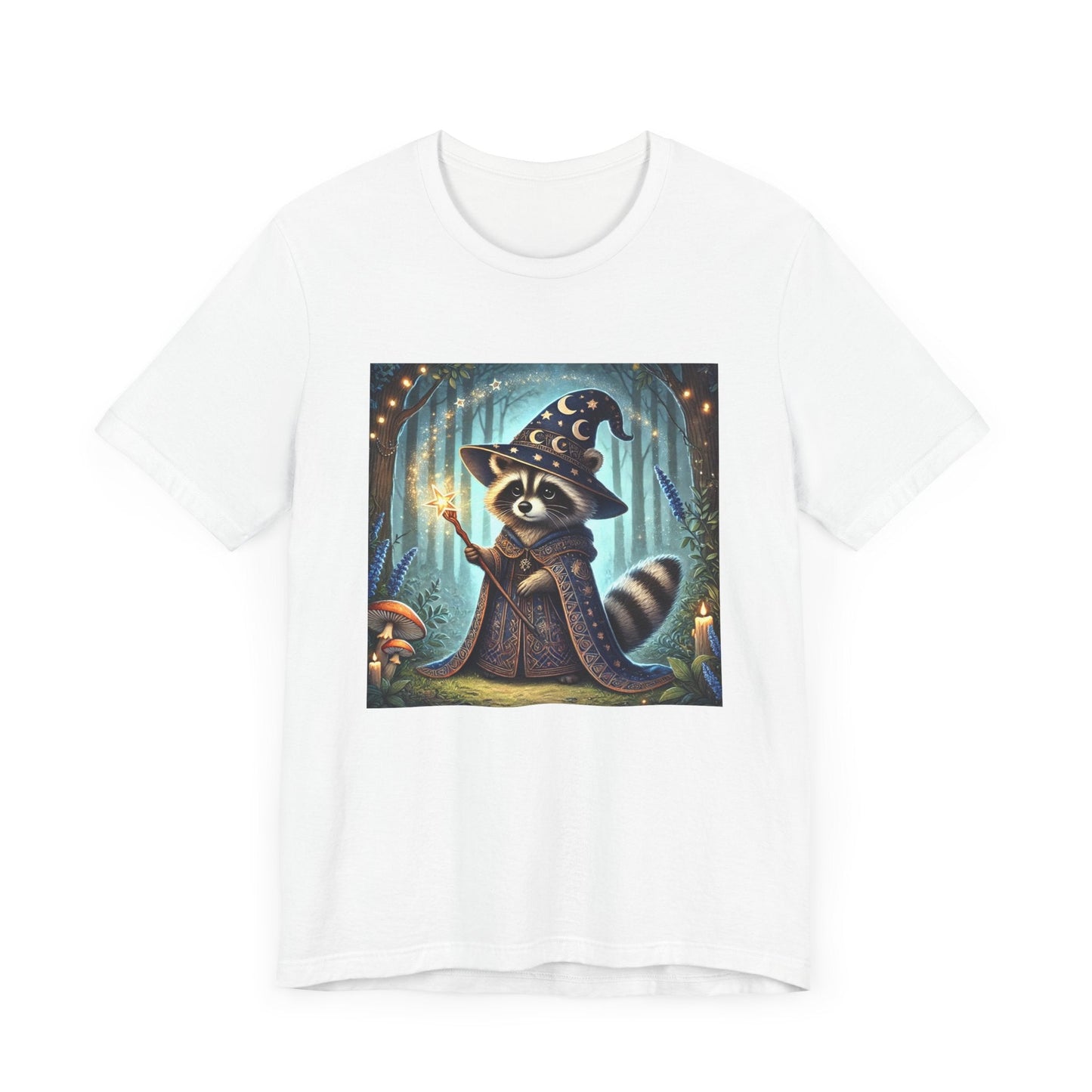 Raccoon Wizard T-Shirt, Magical Forest Animal Tee, Cute Woodland Creature Shirt, Fantasy Graphic Top, Nature Lover Gift, Unisex Jersey Short - Resonating Crystal Creations