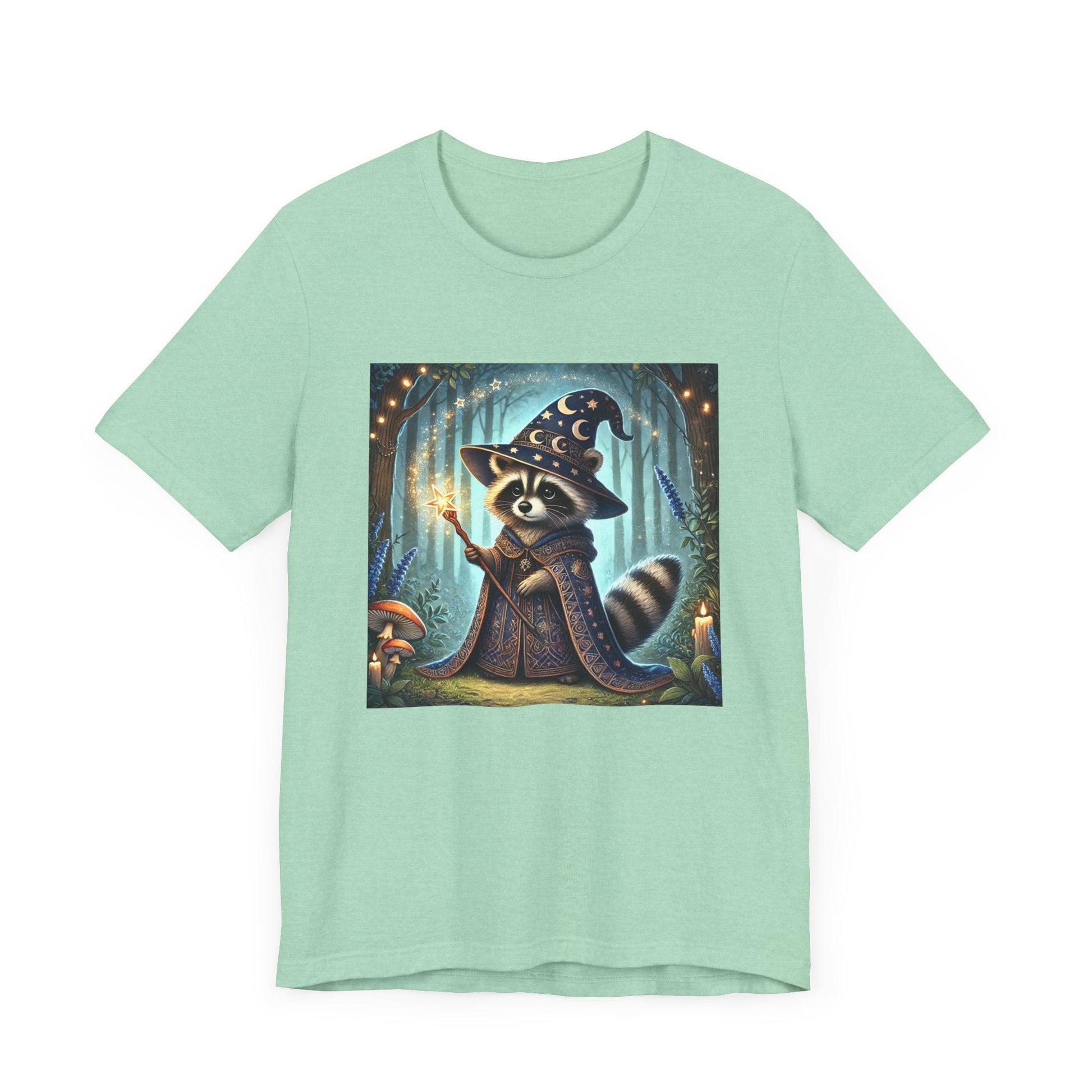 Raccoon Wizard T-Shirt, Magical Forest Animal Tee, Cute Woodland Creature Shirt, Fantasy Graphic Top, Nature Lover Gift, Unisex Jersey Short - Resonating Crystal Creations