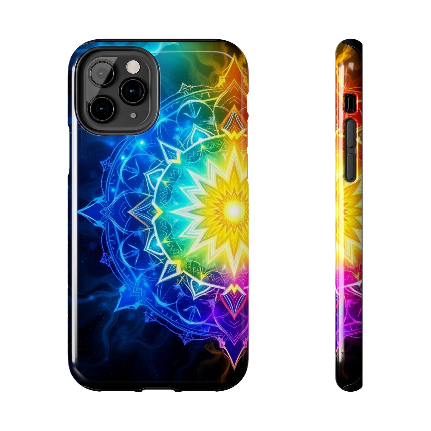 Radiant Rainbow Mandala Tough Phone Case – Vibrant Protection with Spiritual Flair - Resonating Crystal Creations