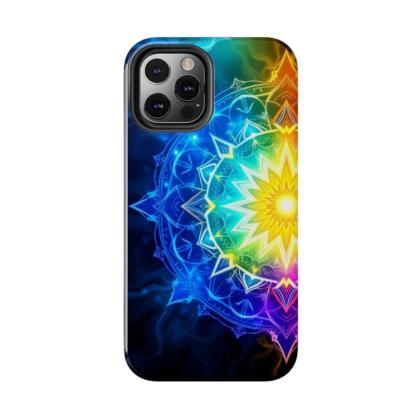 Radiant Rainbow Mandala Tough Phone Case – Vibrant Protection with Spiritual Flair - Resonating Crystal Creations