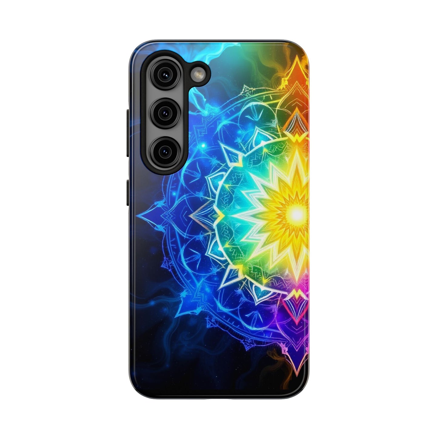 Radiant Rainbow Mandala Tough Phone Case – Vibrant Protection with Spiritual Flair - Resonating Crystal Creations