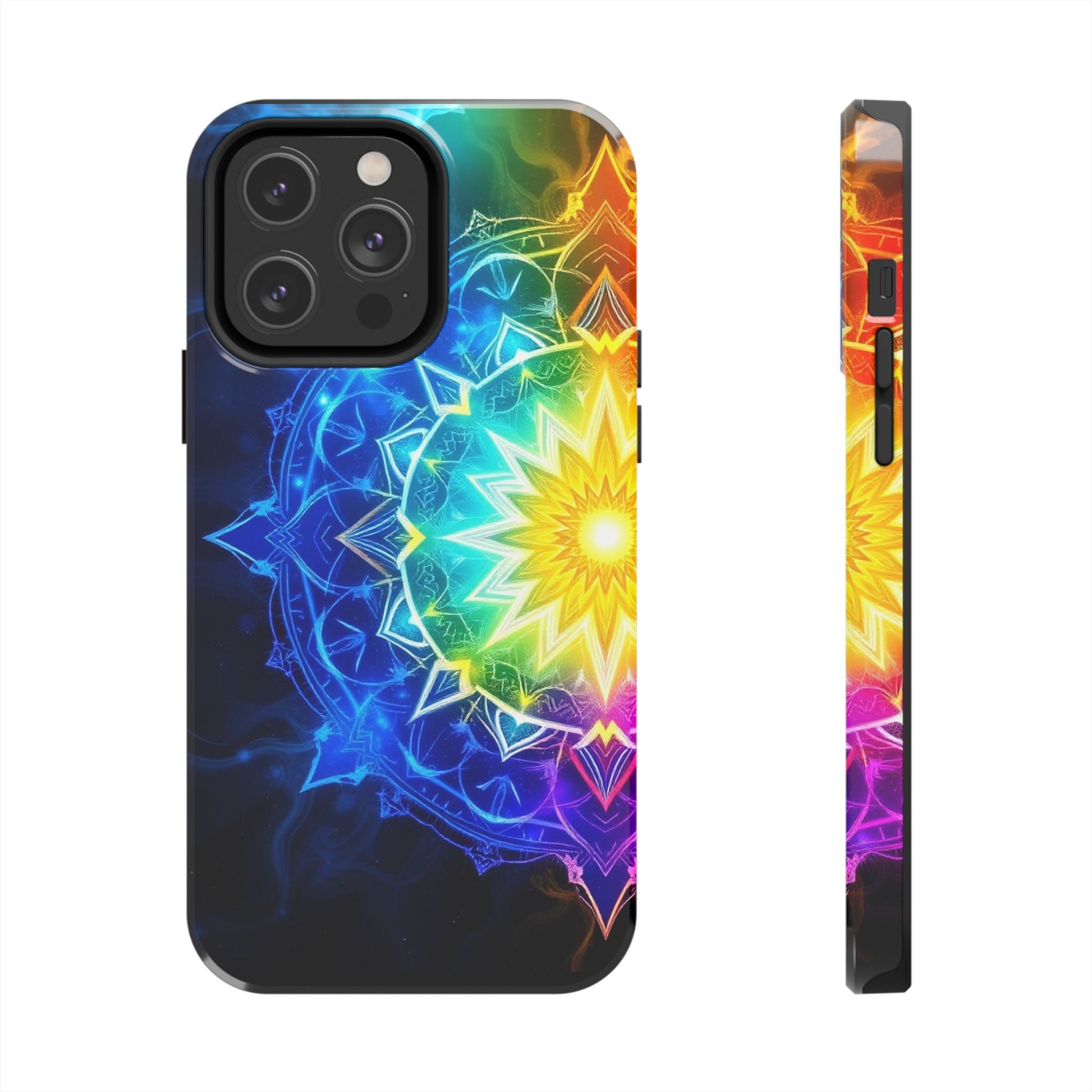 Radiant Rainbow Mandala Tough Phone Case – Vibrant Protection with Spiritual Flair - Resonating Crystal Creations