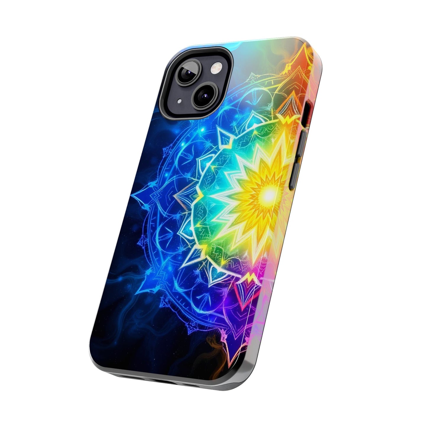 Radiant Rainbow Mandala Tough Phone Case – Vibrant Protection with Spiritual Flair - Resonating Crystal Creations