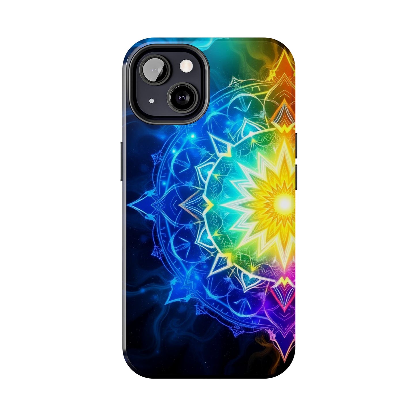 Radiant Rainbow Mandala Tough Phone Case – Vibrant Protection with Spiritual Flair - Resonating Crystal Creations