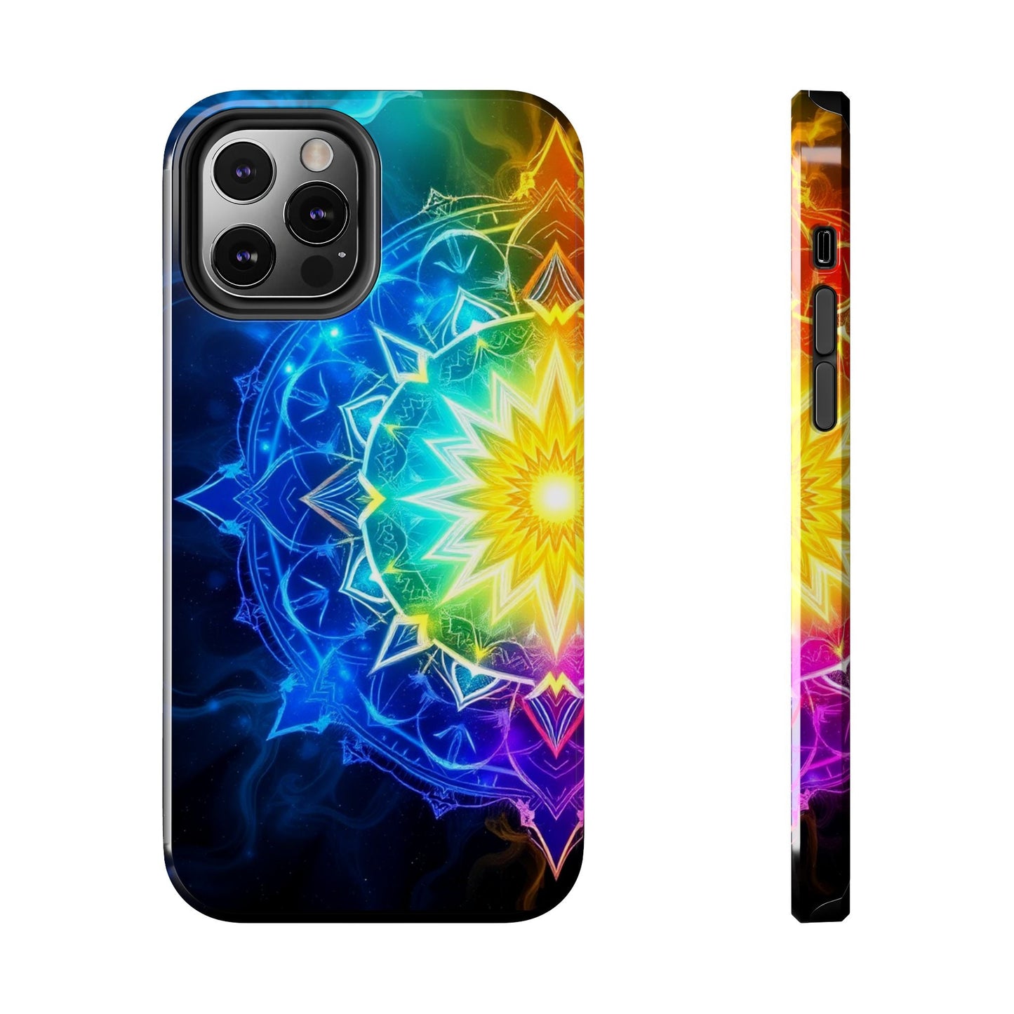 Radiant Rainbow Mandala Tough Phone Case – Vibrant Protection with Spiritual Flair - Resonating Crystal Creations