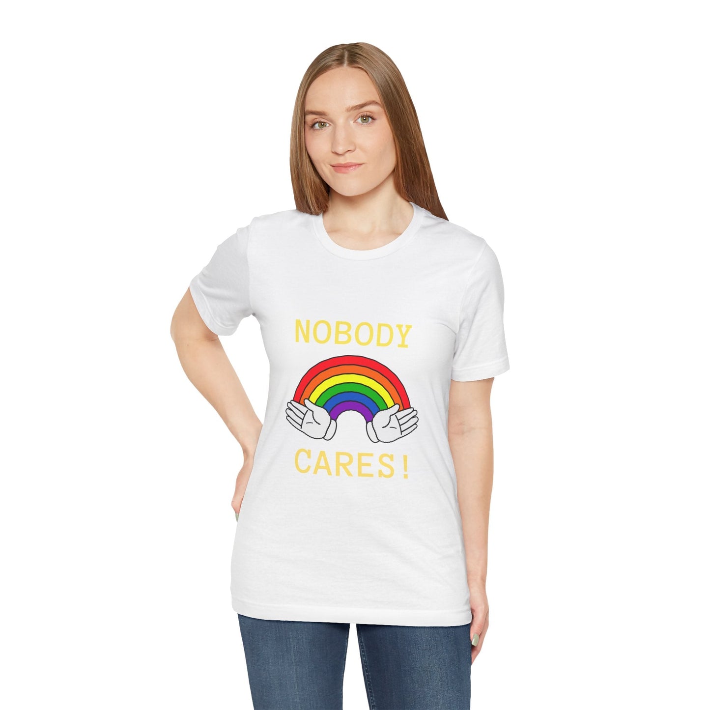 Rainbow Hands No One Cares T-Shirt, Unisex Tee, Colorful Graphic Shirt, LGBT Pride Gift, Rainbow Lover Top - Resonating Crystal Creations