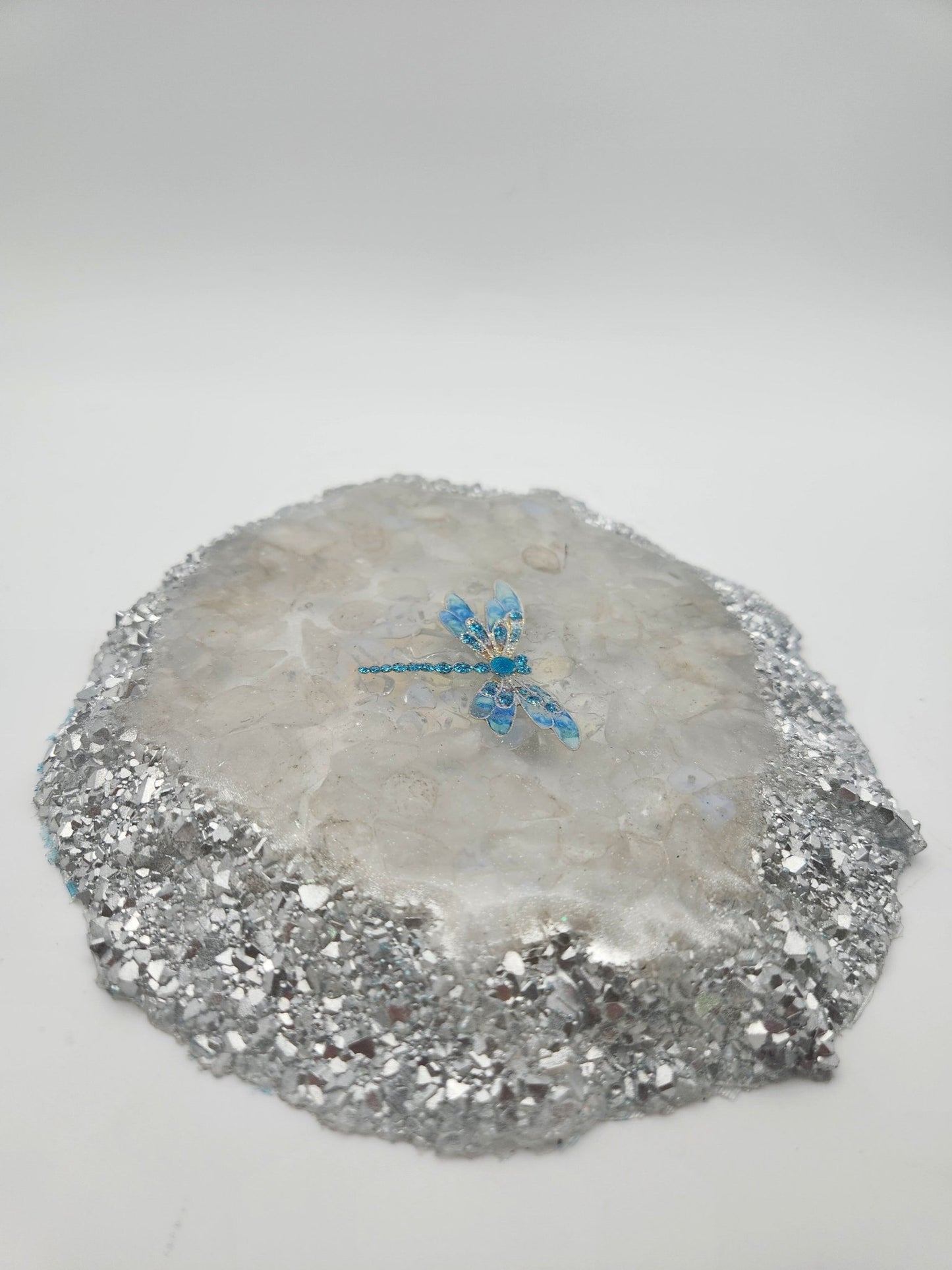 Resin Geode Orgone Charging Plate with Dragonfly - Resonating Crystal Creations