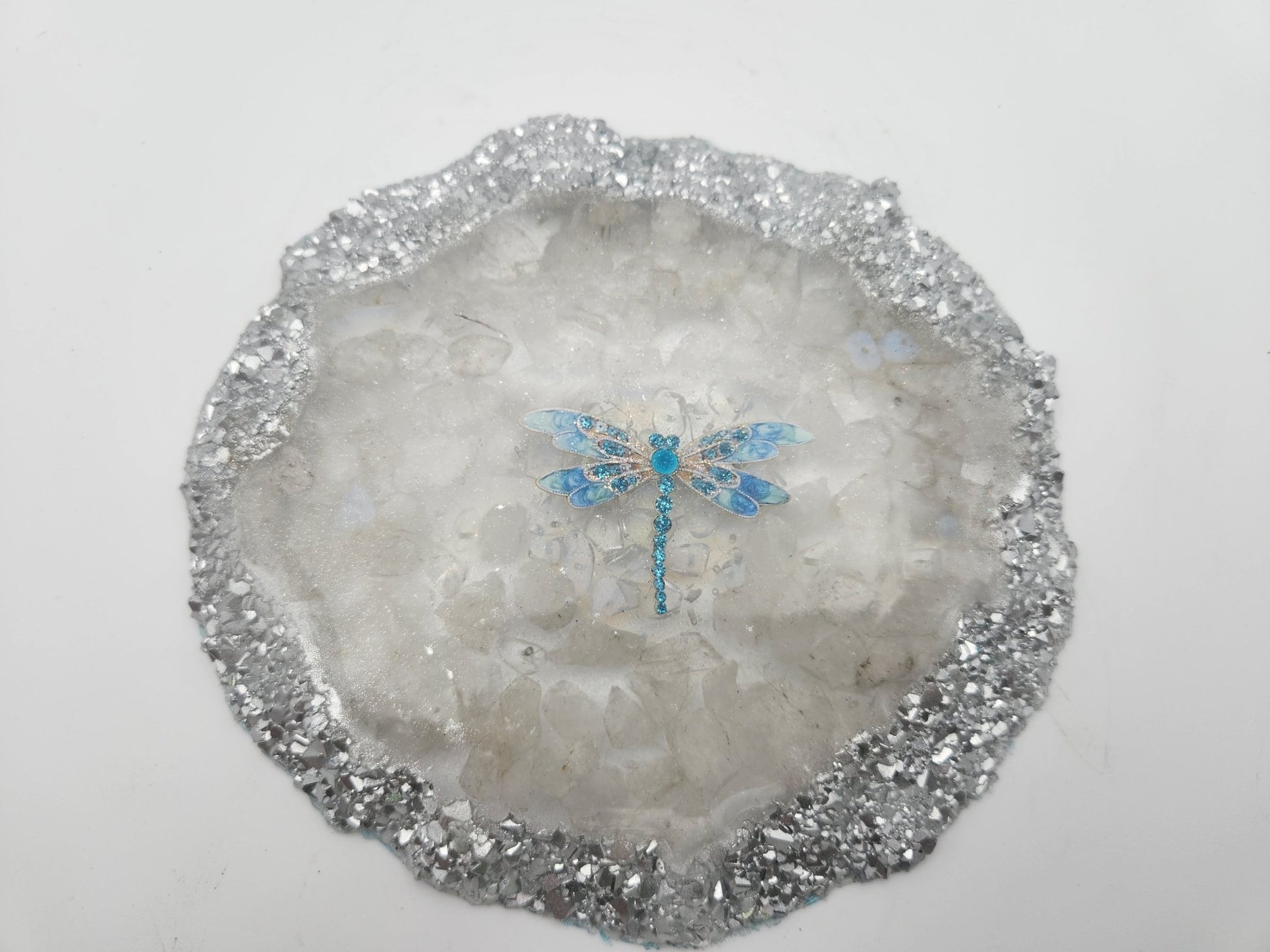 Resin Geode Orgone Charging Plate with Dragonfly - Resonating Crystal Creations