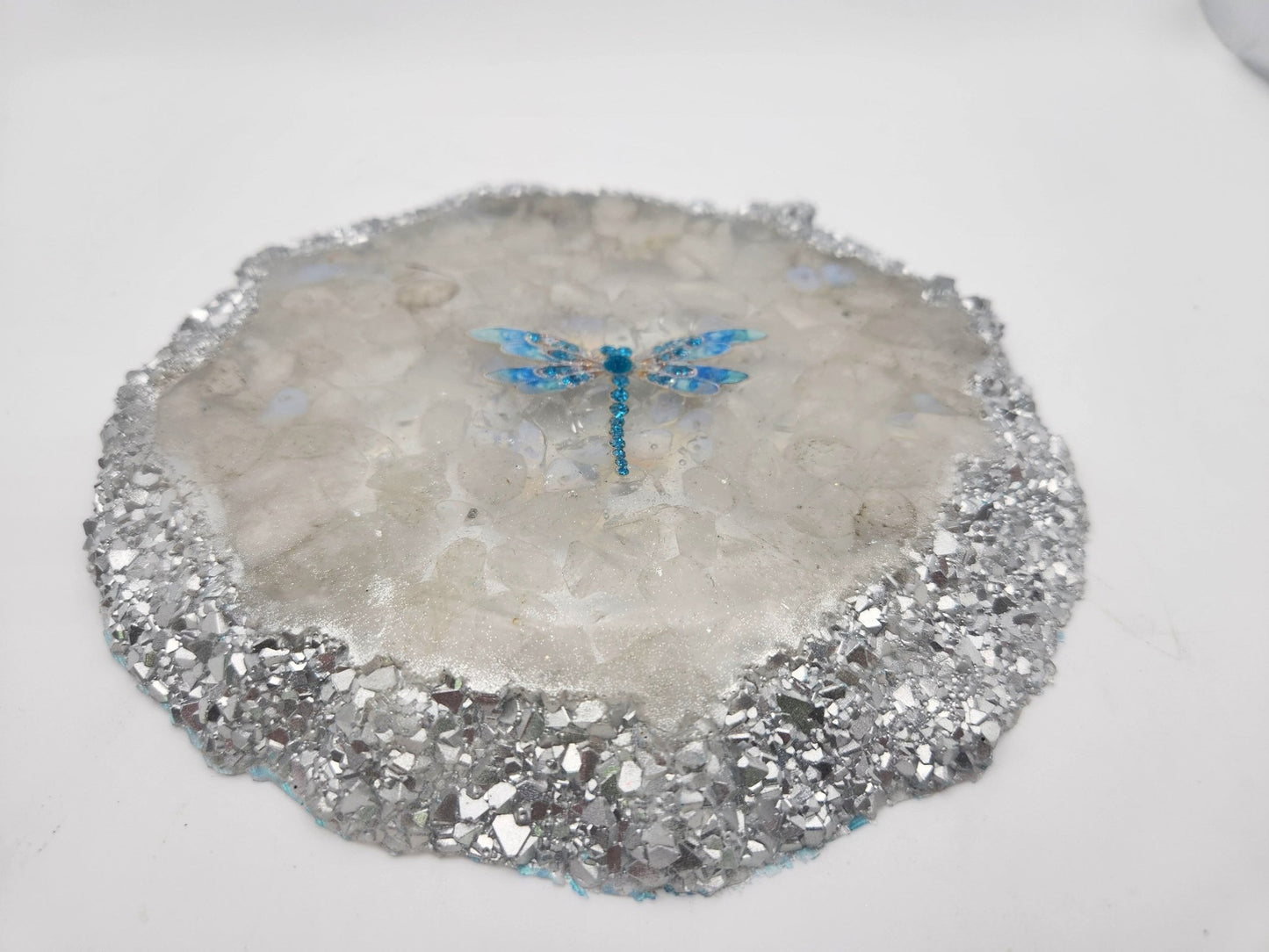 Resin Geode Orgone Charging Plate with Dragonfly - Resonating Crystal Creations