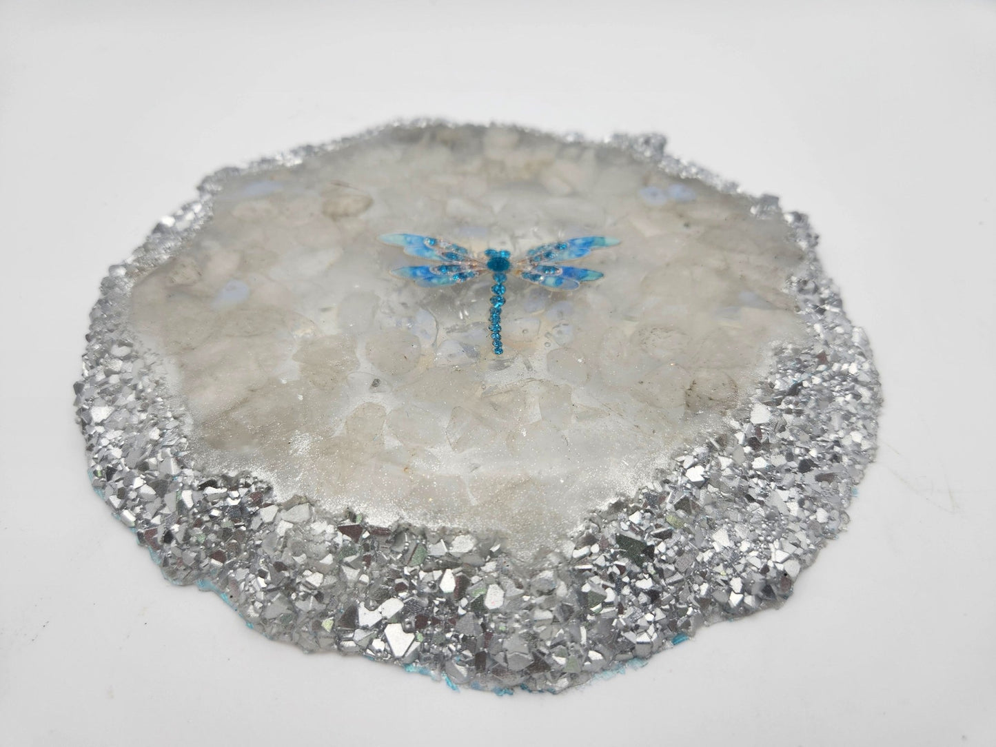 Resin Geode Orgone Charging Plate with Dragonfly - Resonating Crystal Creations