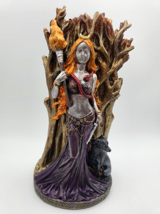 Resin Hekate Statue with red hair - Resonating Crystal Creations