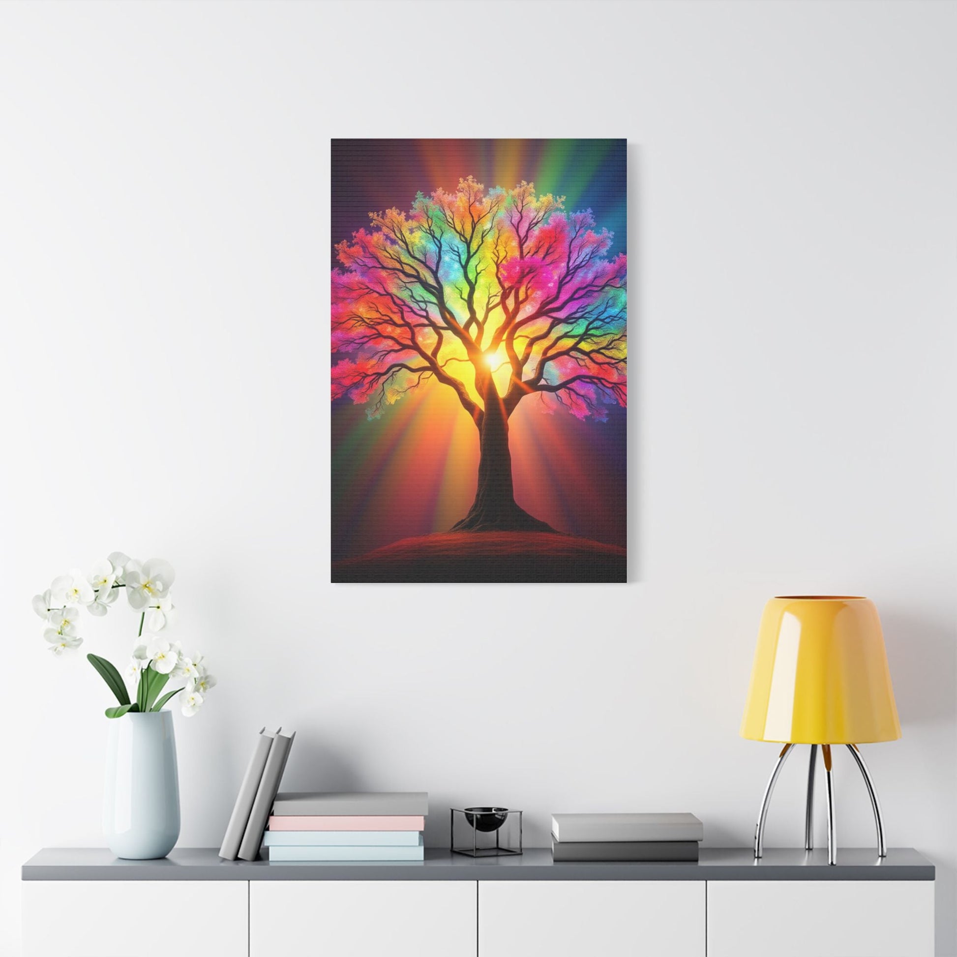 Satin Canvas: Rainbow Tree of Life - Resonating Crystal Creations