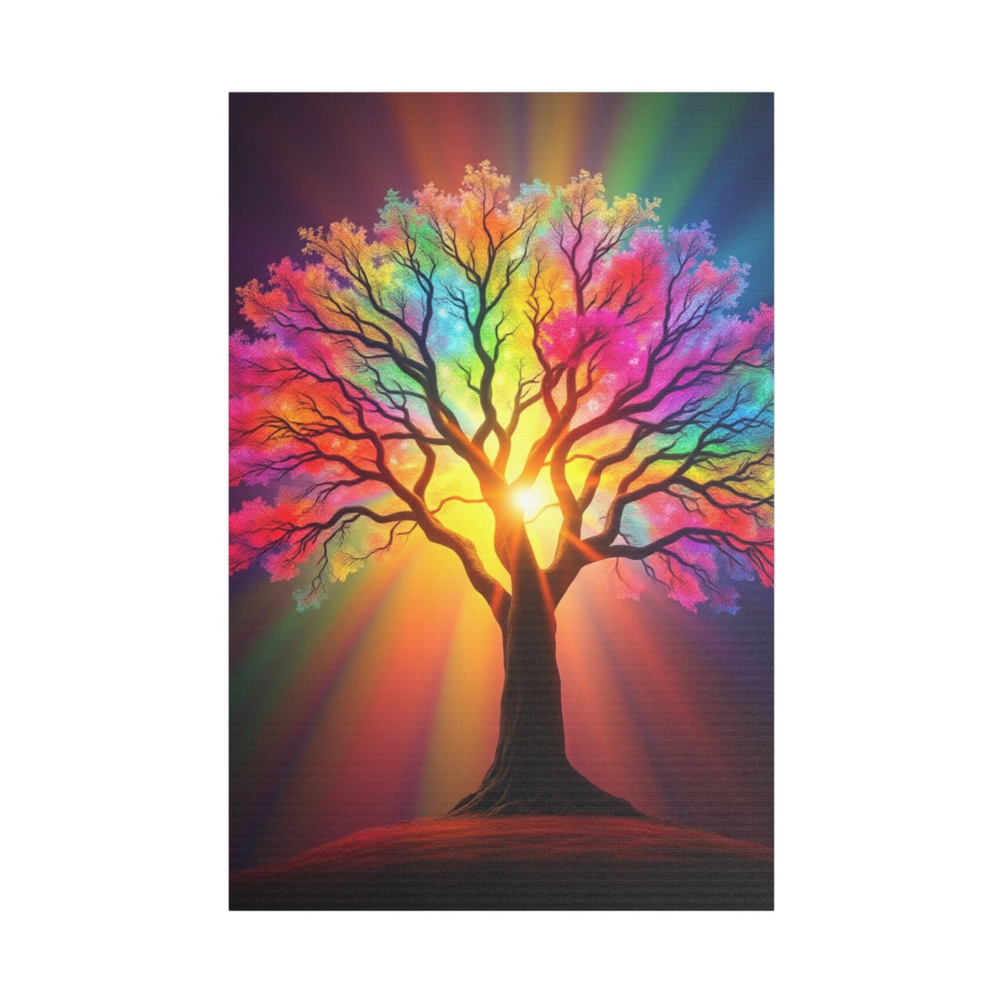 Satin Canvas: Rainbow Tree of Life - Resonating Crystal Creations