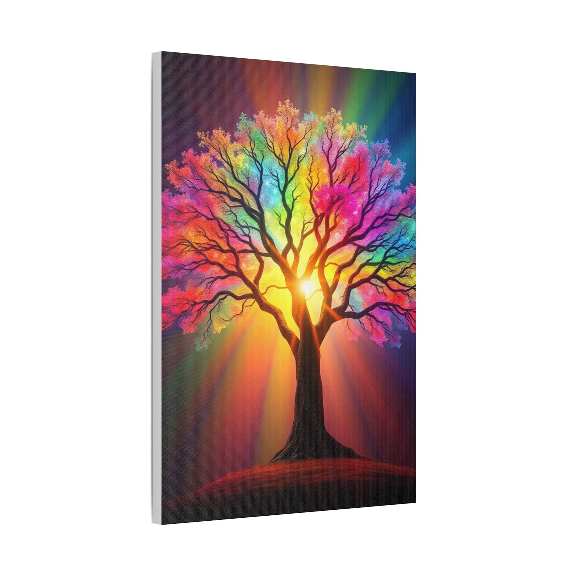 Satin Canvas: Rainbow Tree of Life - Resonating Crystal Creations