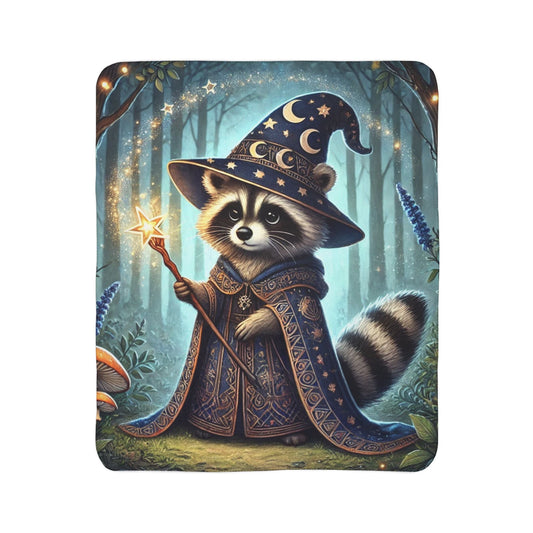 Sherpa Blanket, Cozy Fleece Throw, Raccoon Wizard Design for Animal Lovers, Magical Home Decor, Gift for Fantasy Fans - Resonating Crystal Creations